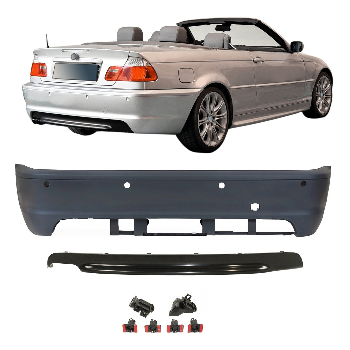 JOM Heckstoßstange für BMW E46 Coupe und Cabrio 1999-2007 Grau Sport-Design PDC