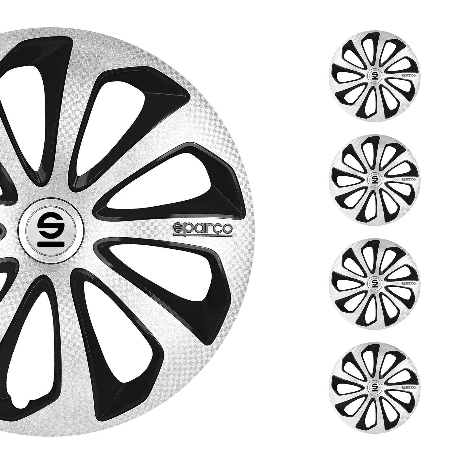 Radkappen Radzierblenden Sparco Sicilia 14" Zoll Auto Silber Carbon Schwarz 4x