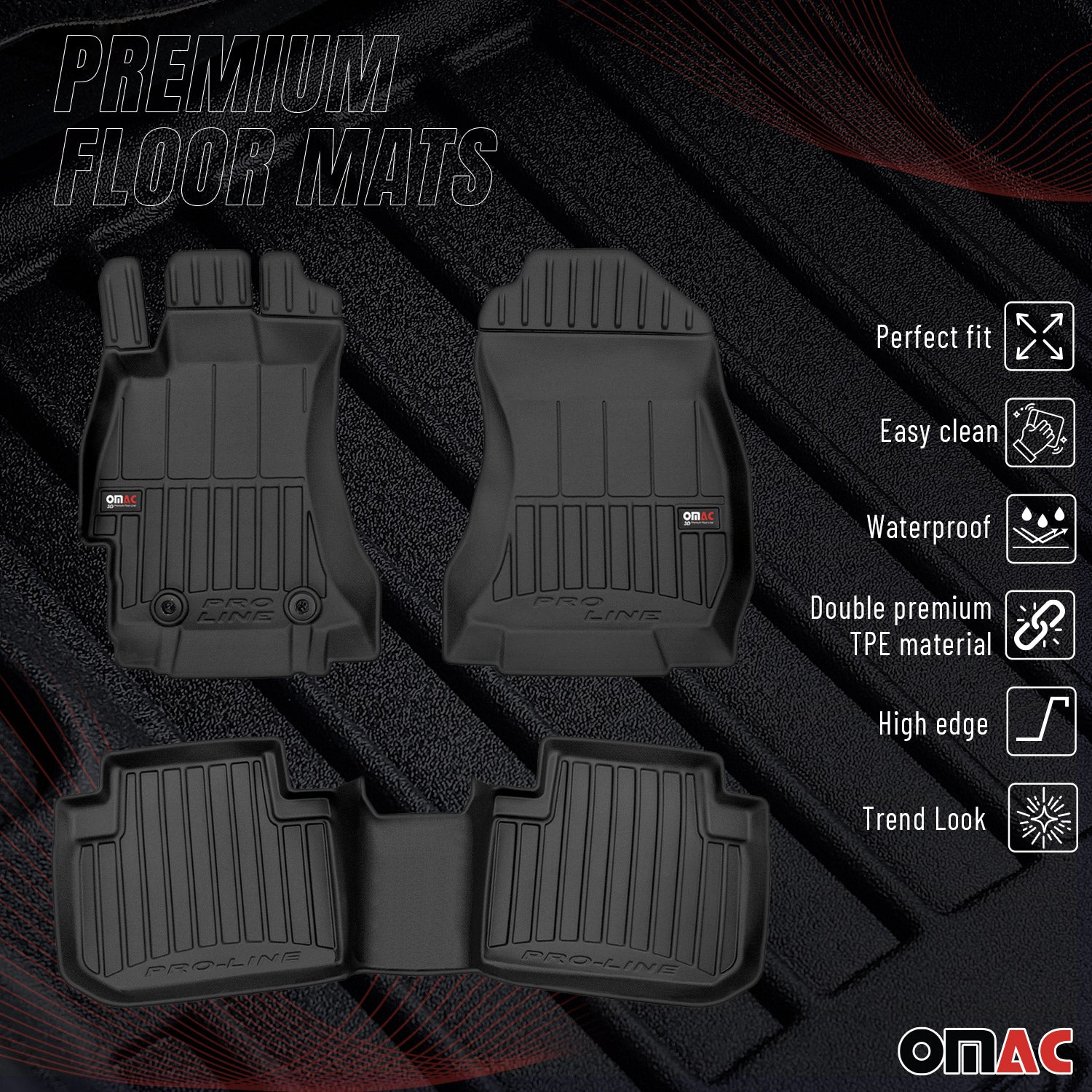 Fußmatten Gummimatten für Subaru Forester IV 2013-2018 Premium Schwarz TPE 3x