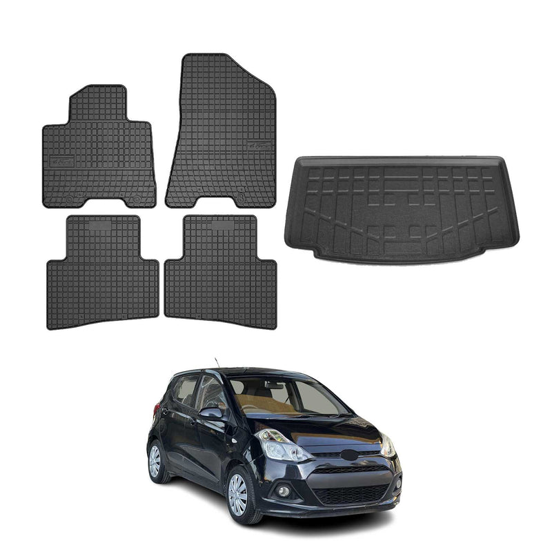 Fußmatten & Kofferraumwanne Set für Hyundai i10 Schrägheck 2013-2019 Gummi 5x