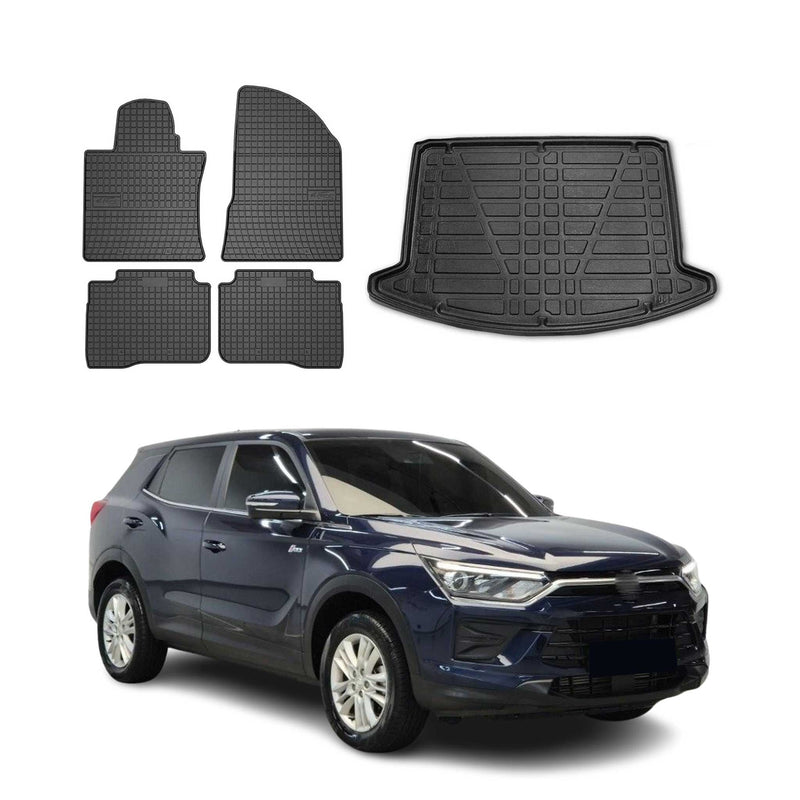 Fußmatten & Kofferraumwanne Set für Ssangyong Korando 2020-2025 Gummi Schwarz 5x