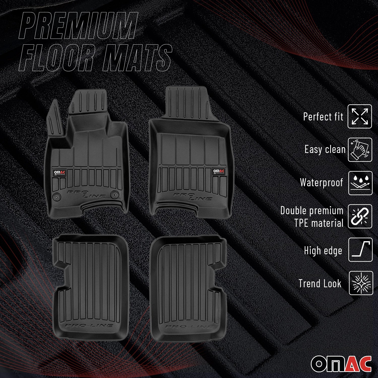 OMAC Gummi Fußmatten für Fiat Panda 2012-2026 Premium TPE Automatten Schwarz 4x