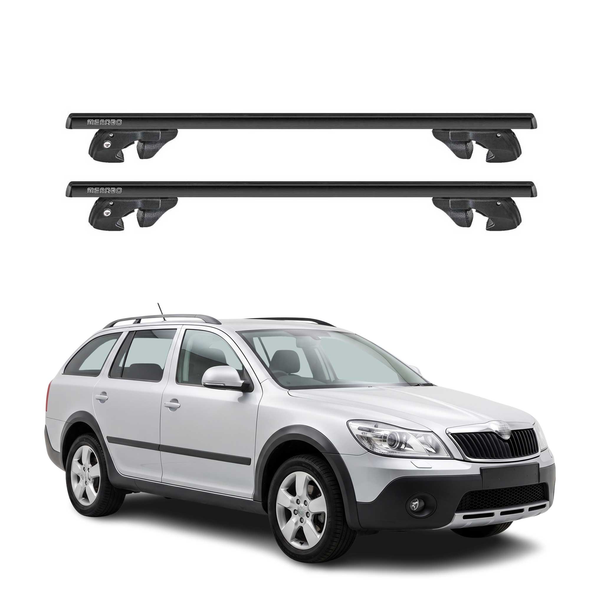 Dachträger Grundtäger für Skoda Octavia II Scout 2008-2013 Alu TÜV Schwarz 2tlg
