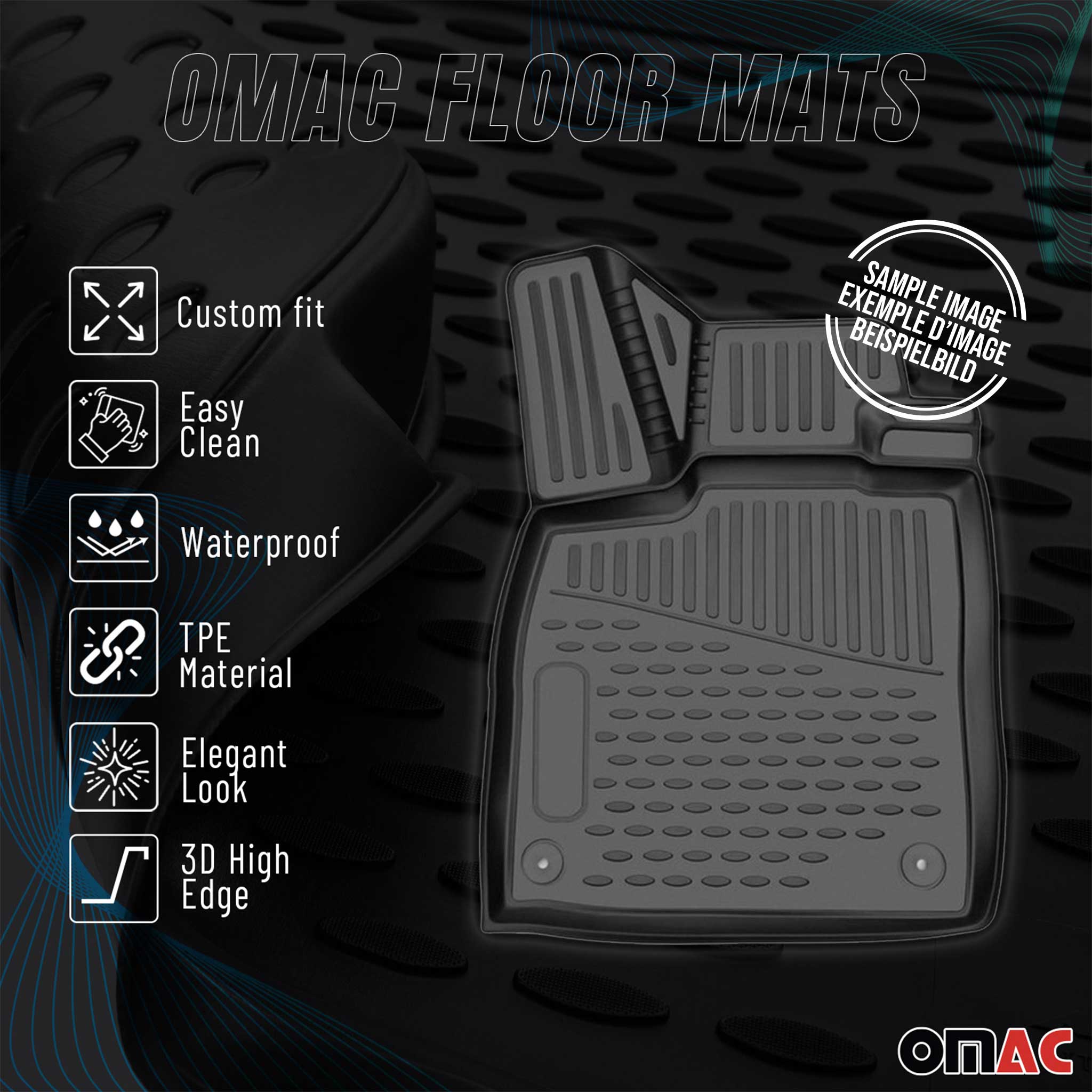 OMAC Gummimatten Fußmatten für Ford Kuga 2012-2019 RHD TPE Automatten Schwarz 4x