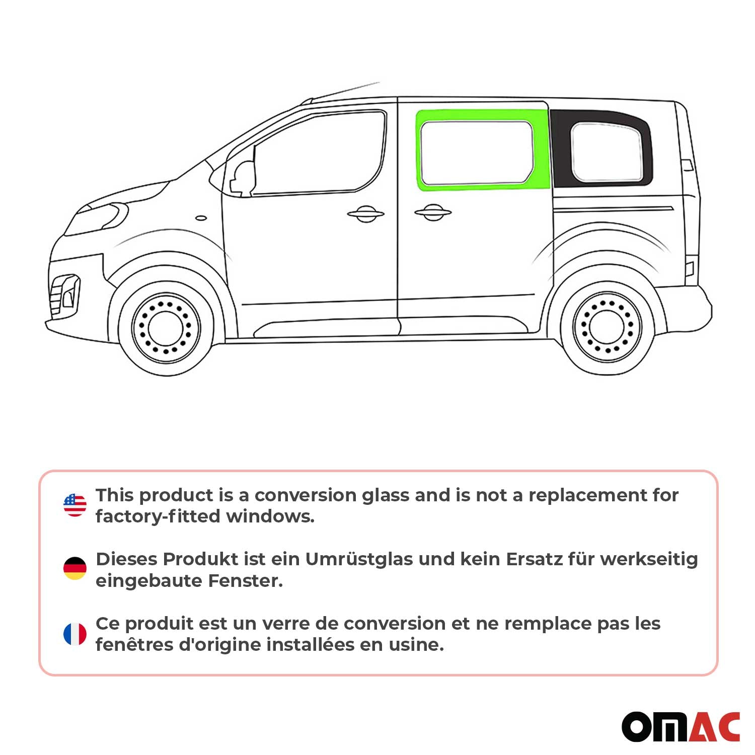 Seitenfenster Sicherheitsglas für Fiat Scudo 2022-2025 Fenster Links L1 Schwarz