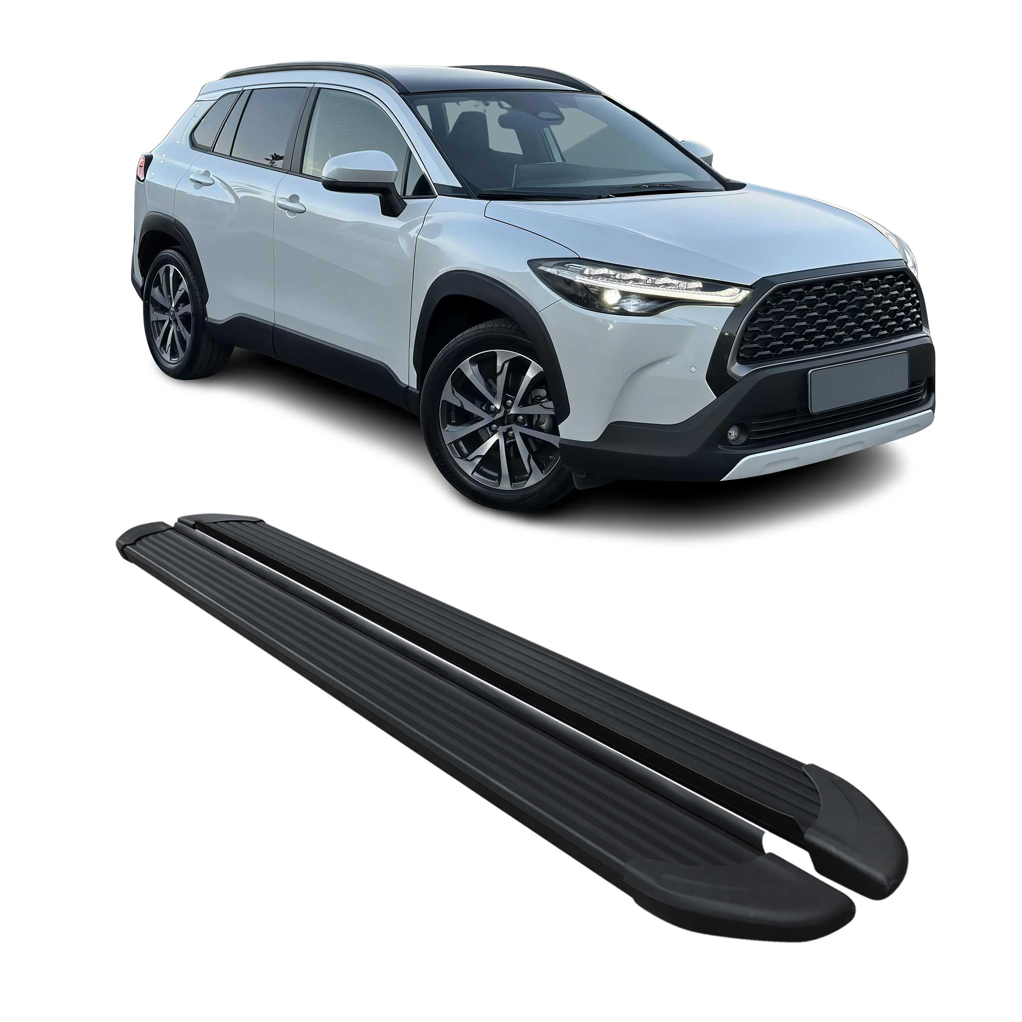 Trittbretter Seitenschweller für Toyota Corolla Cross 2021-2026 Alu Schwarz 2x