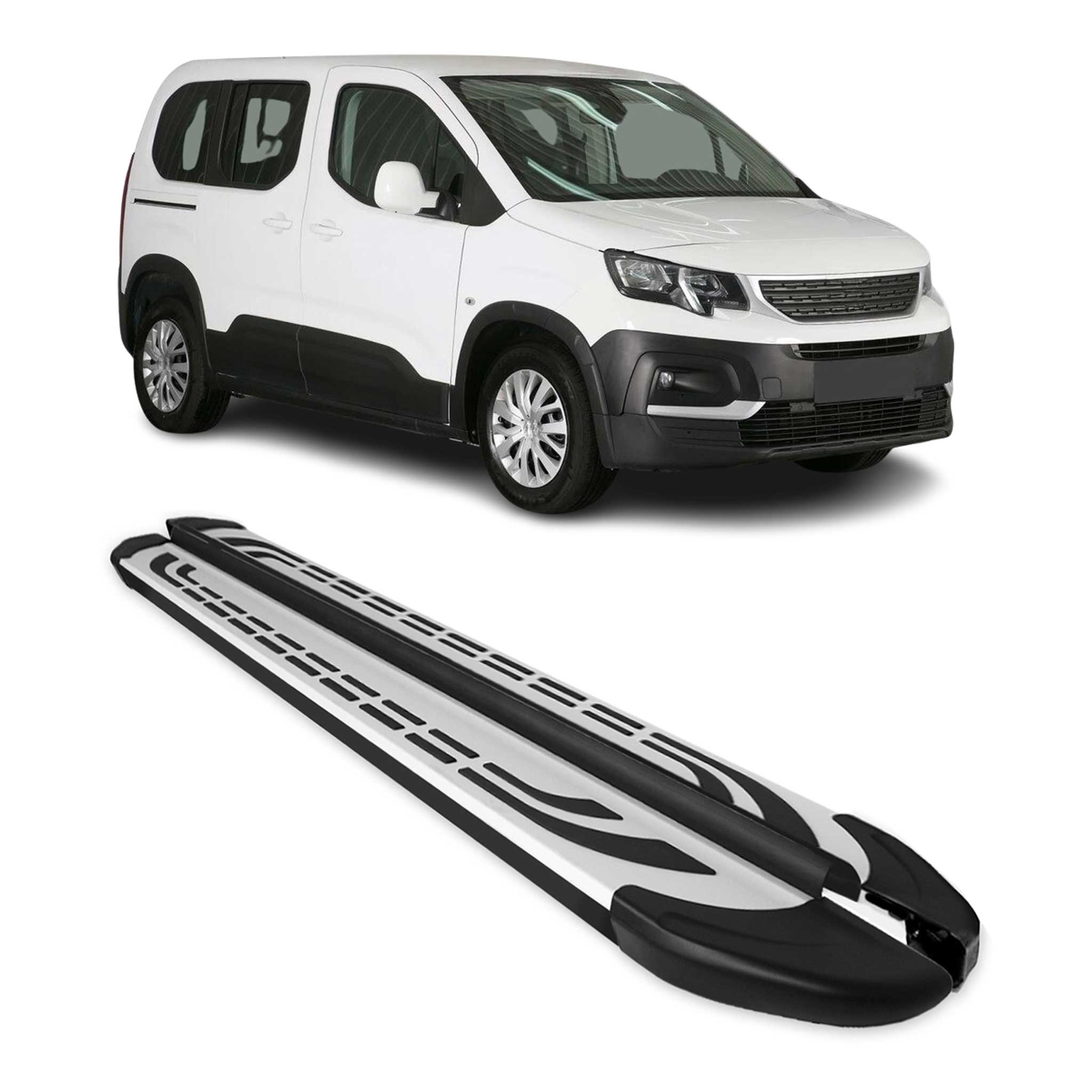 Trittbretter Seitenschweller für Peugeot Rifter 2018-26 Kombi L1 Silber Schwarz