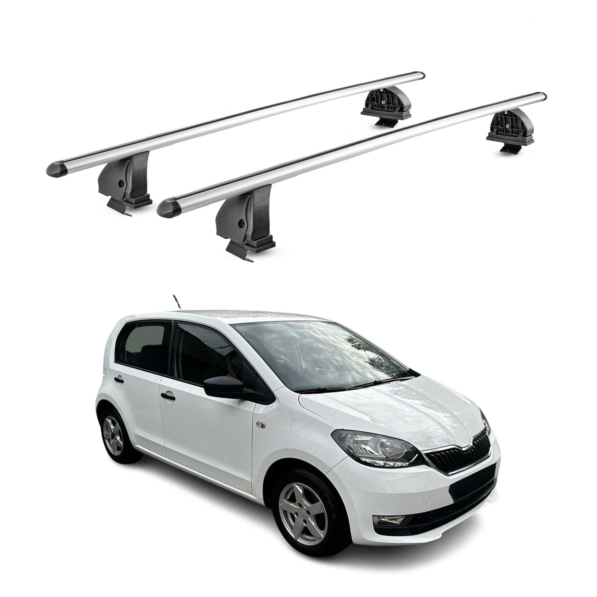 Alu Dachträger für Skoda Citigo 2011-2020 TÜV T-Nut Abschließbar 2tlg Silber