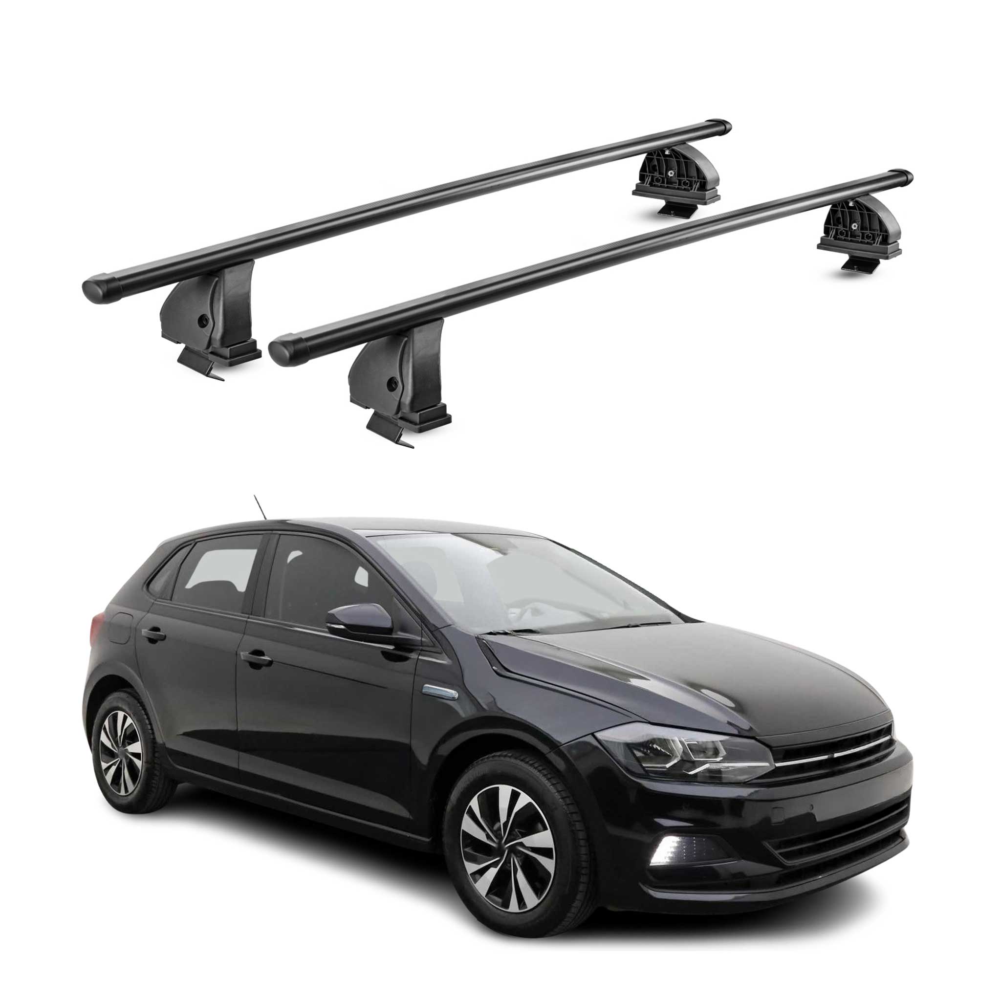 Stahl Dachträger für VW Polo mk6 Schrägheck 2017-2026 TÜV 75 kg 2tlg Schwarz