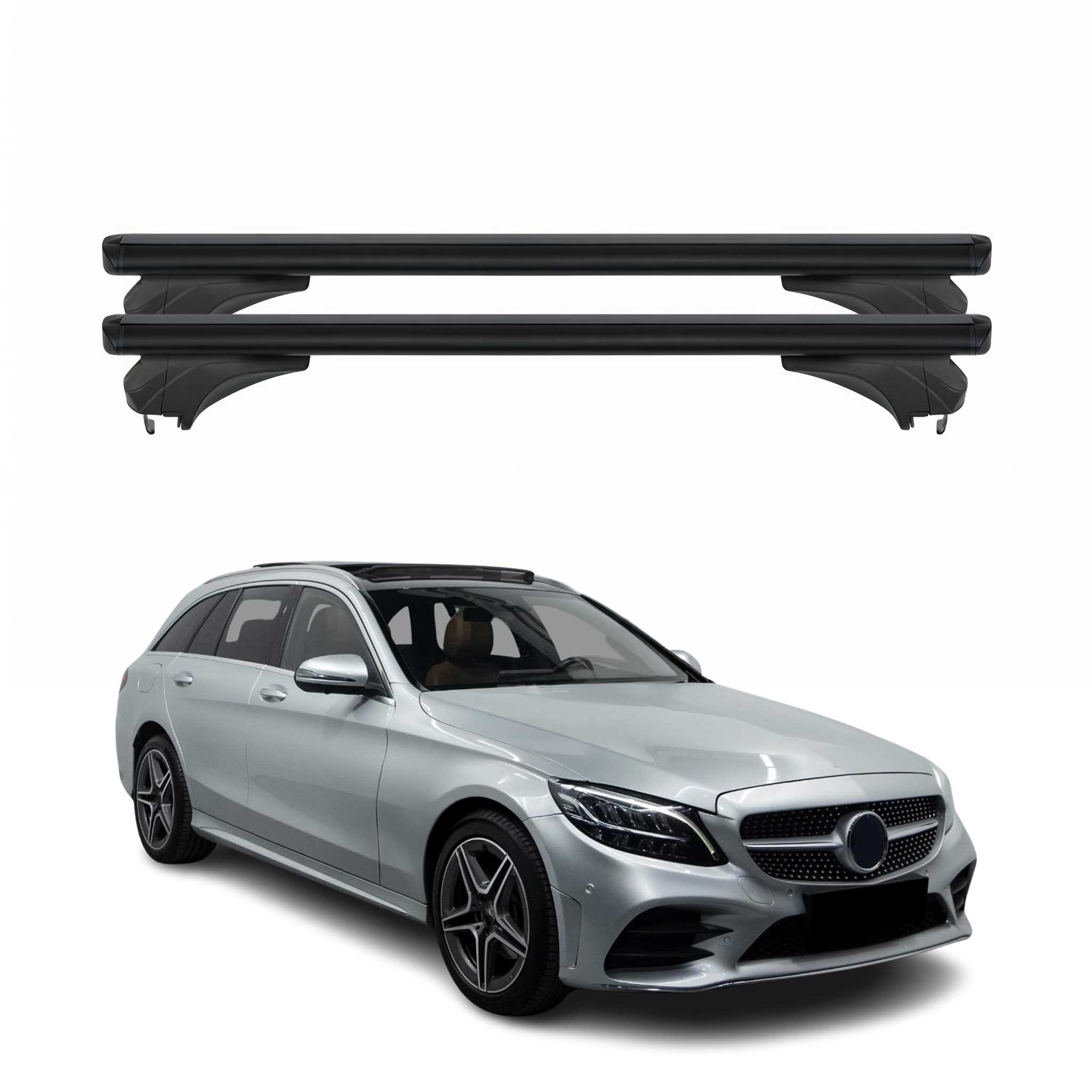Menabo Dachträger für Mercedes C Klasse Kombi S205 2014-21 Aluminium Schwarz 2x