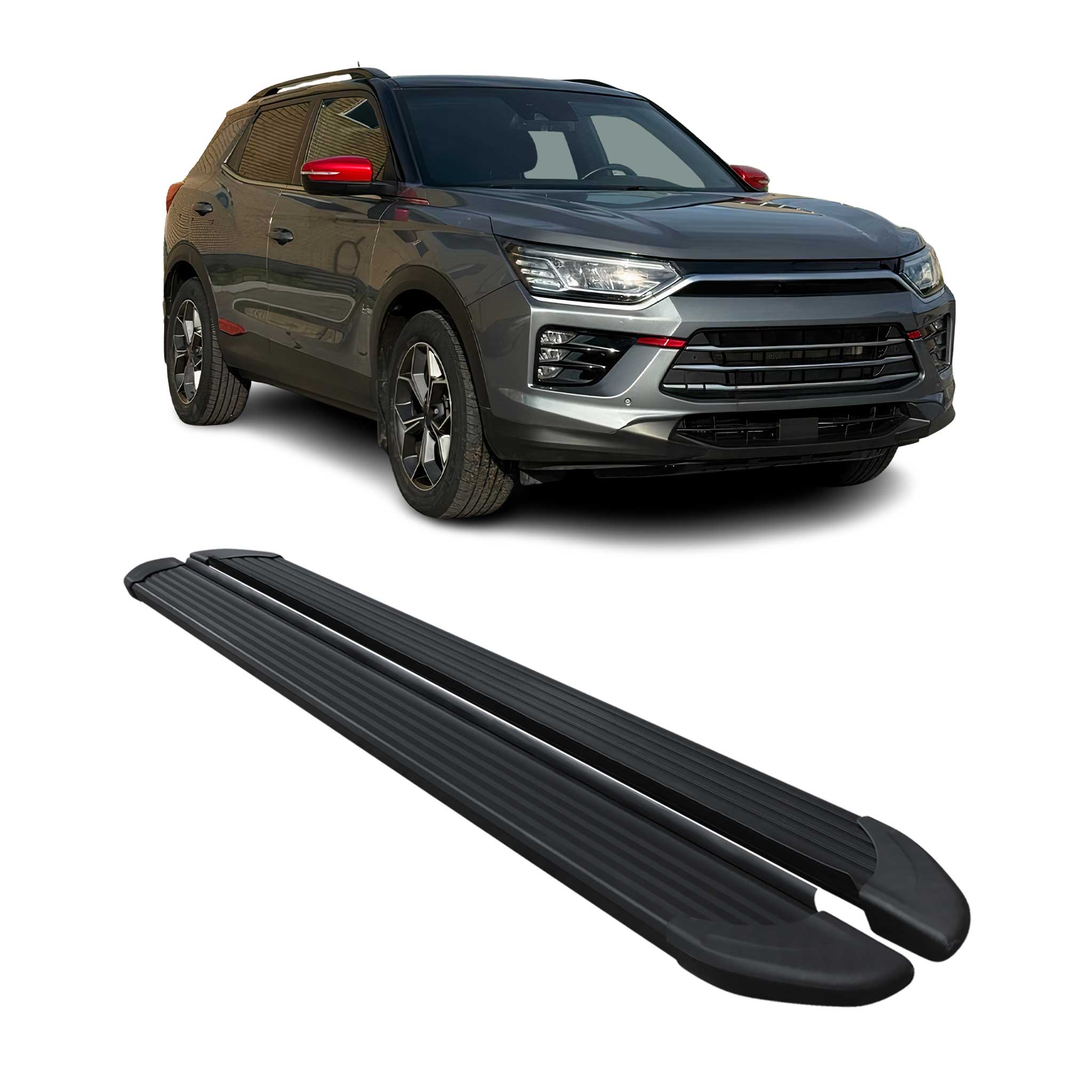 Seitenschweller Trittbretter Schweller für SsangYong Korando 2019-26 Alu Schwarz