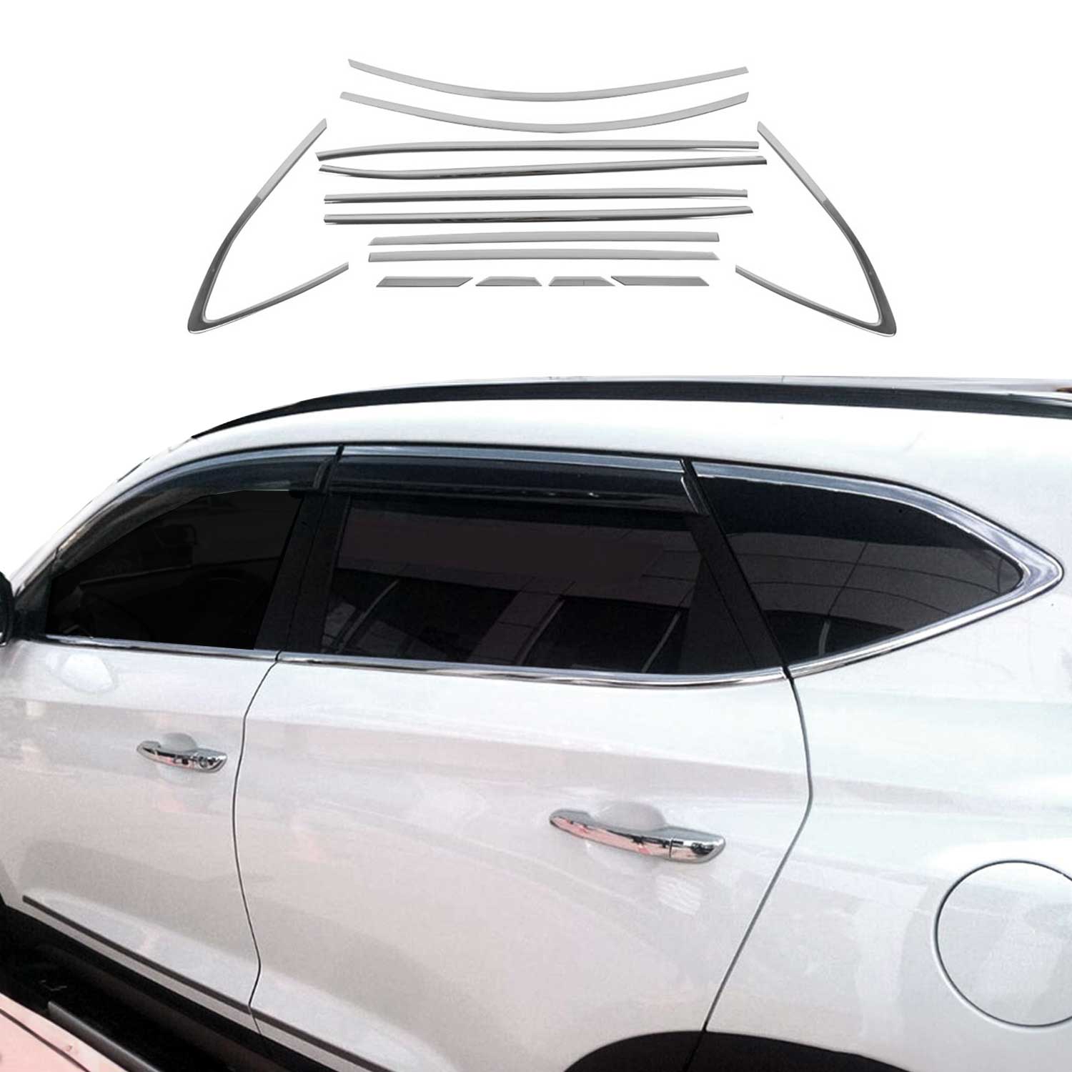 Fensterleisten Zierleisten für Hyundai Tucson 2015-2021 Edelstahl Chrom 14tlg
