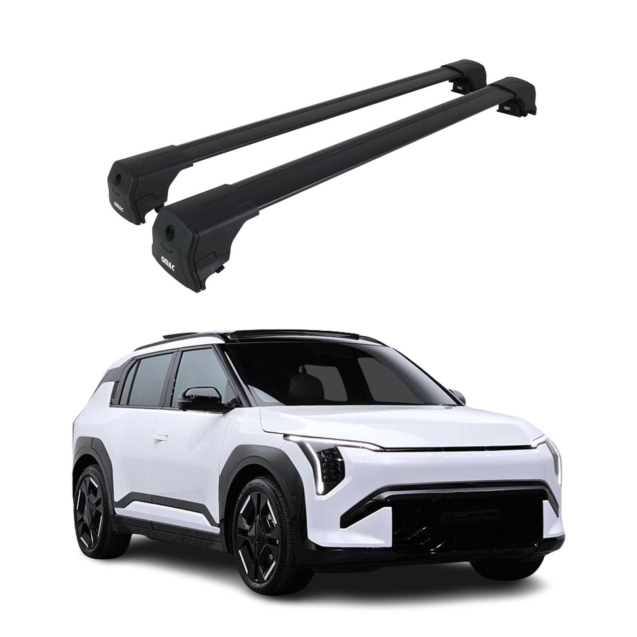 Dachträger Grundtäger für Kia EV3 2024-2026 75kg Aluminium Schwarz 2 tlg