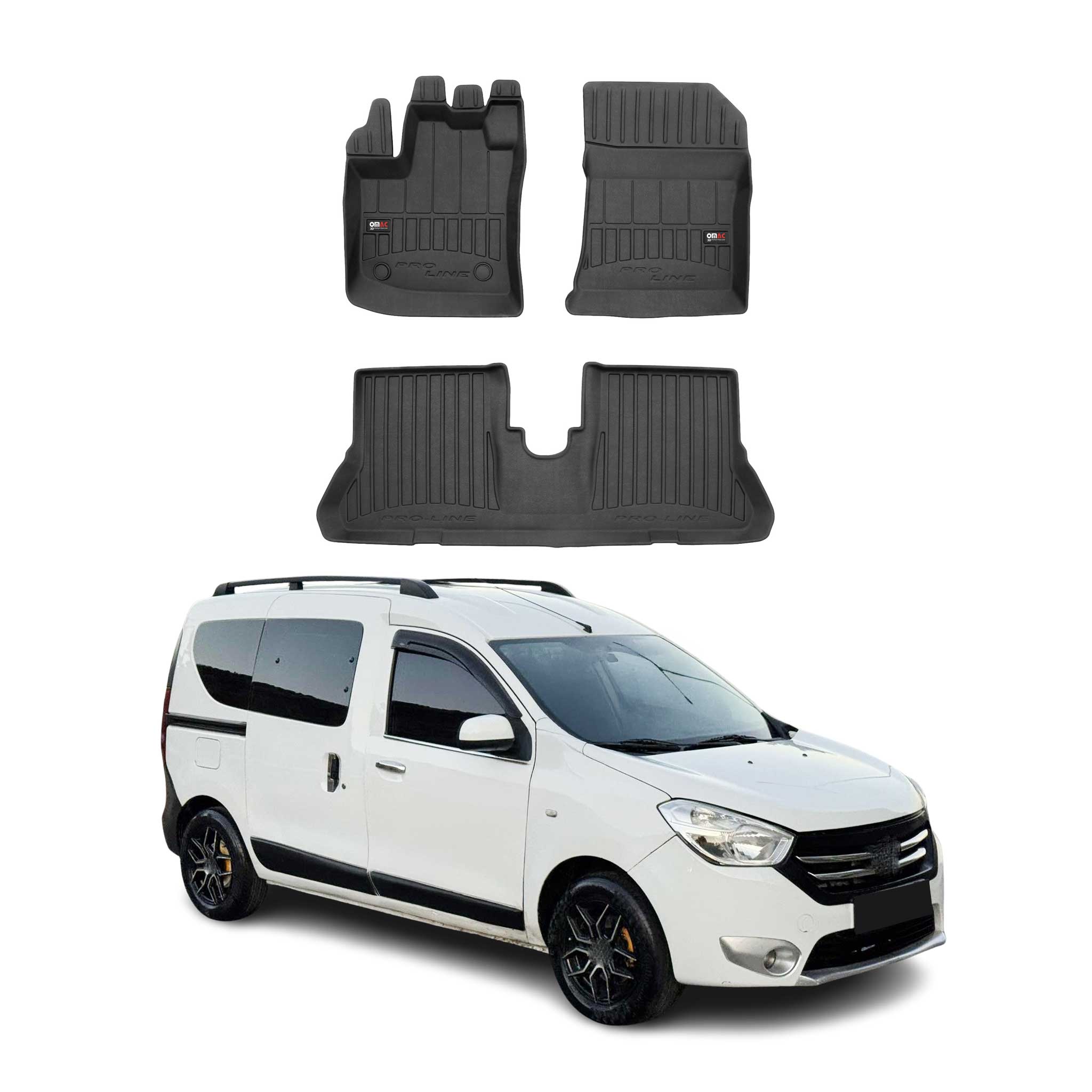 Fußmatten Gummimatten für Dacia Dokker 2012-2022 OMAC Premium 3D Schwarz TPE 3x