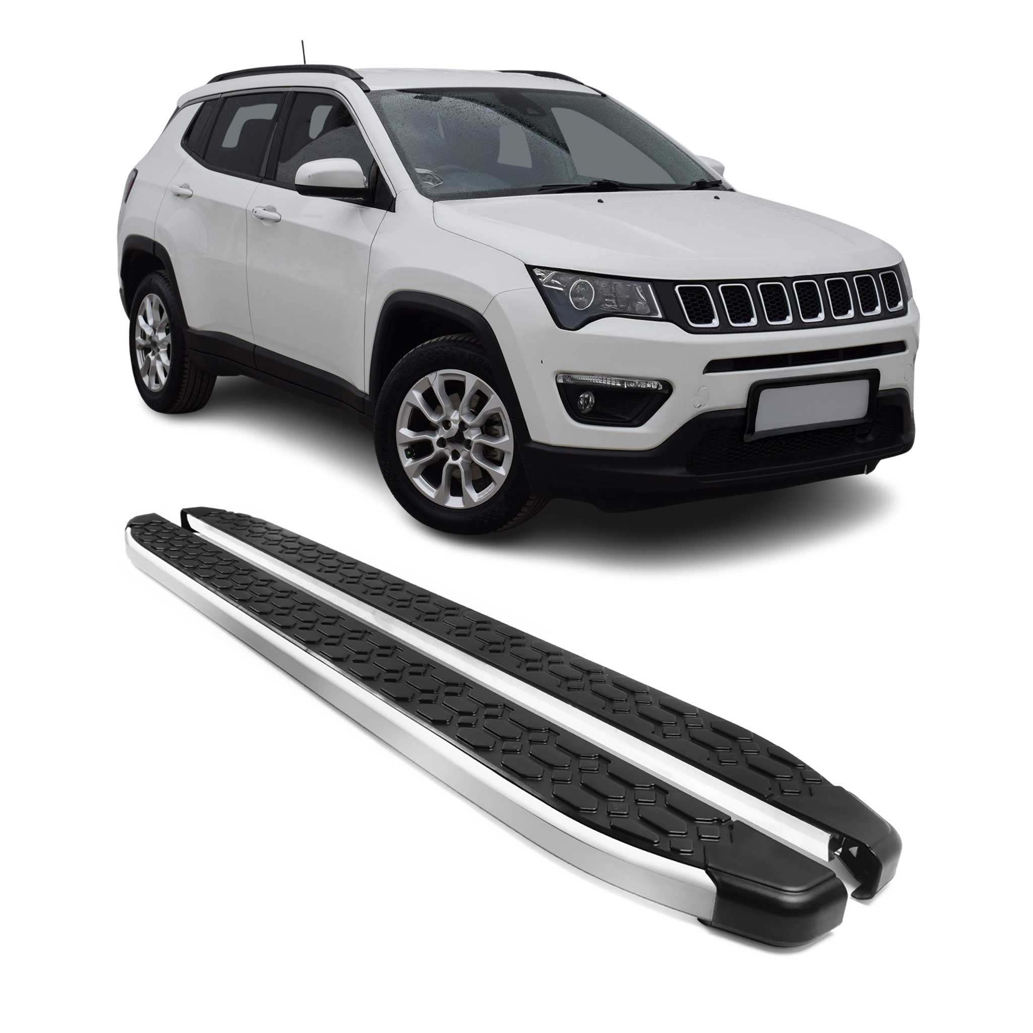 Alu Trittbretter Seitenschweller für Jeep Compass 2017-2024 Schwarz Silber 2tlg