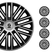 Radkappen Radzierblenden Sparco Bergamo 15" Zoll Abdeckung Set Silber Schwarz 4x