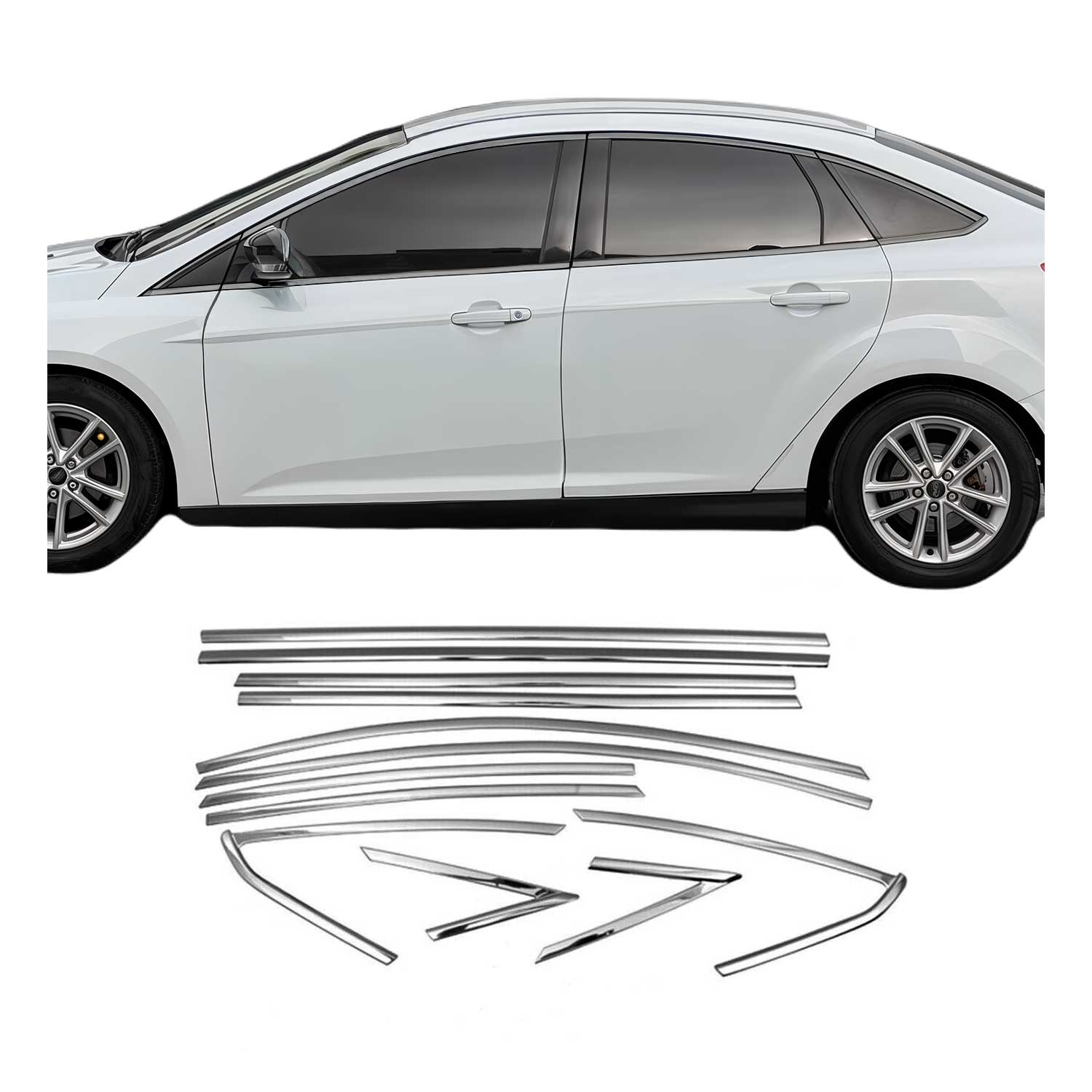 Fensterleisten Fensterrahmen für Ford Focus 2011-2018 Stufenheck Edelstahl 12x