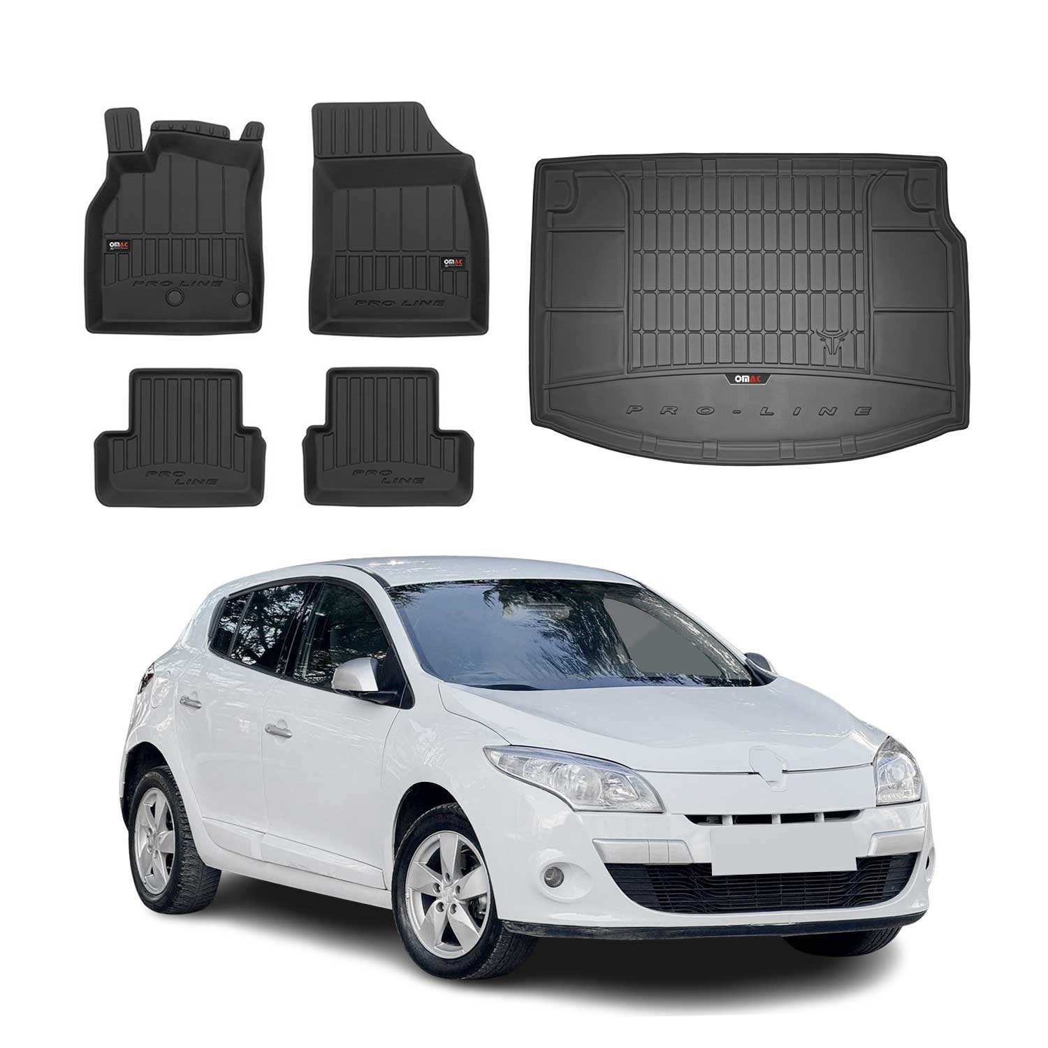OMAC Fußmatten & Kofferraumwanne Set für Renault Megane 2008-2015 Gummi TPE 5x