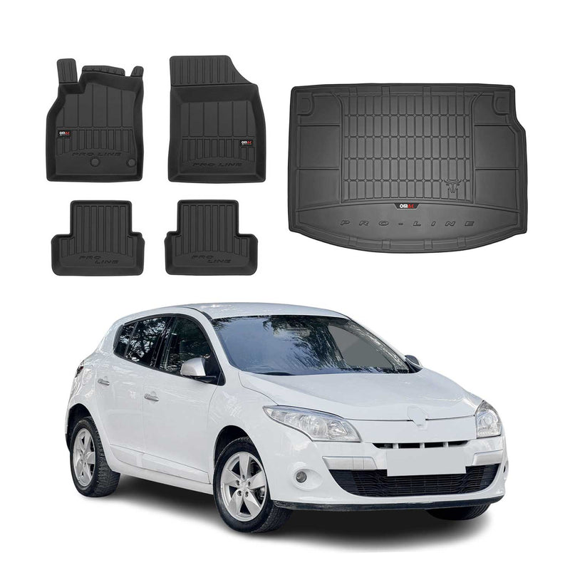 OMAC Fußmatten & Kofferraumwanne Set für Renault Megane 2008-2015 Gummi TPE 5x