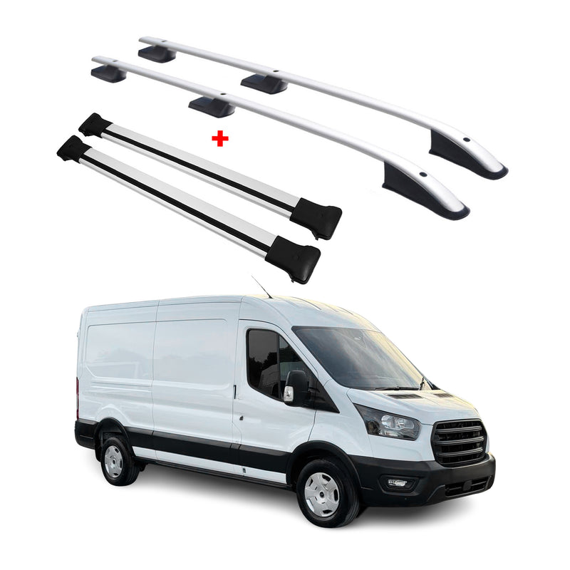 Dachreling + Dachträger SET für Ford Transit 2014-25 L3 Langer Aluminium Silber
