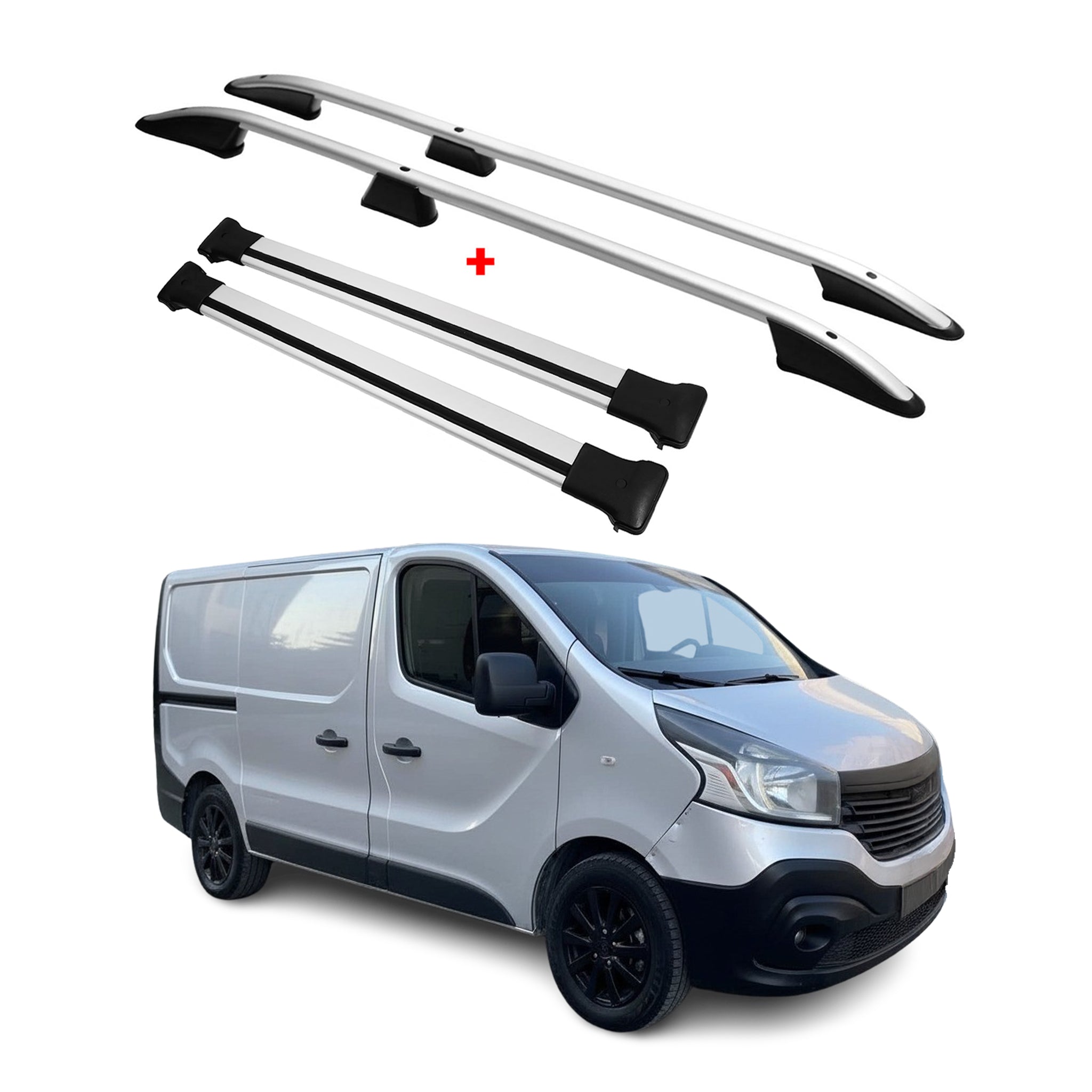Dachreling + Dachträger für Renault Trafic 2014-2026 Kurzer Radstand Alu Grau 4x