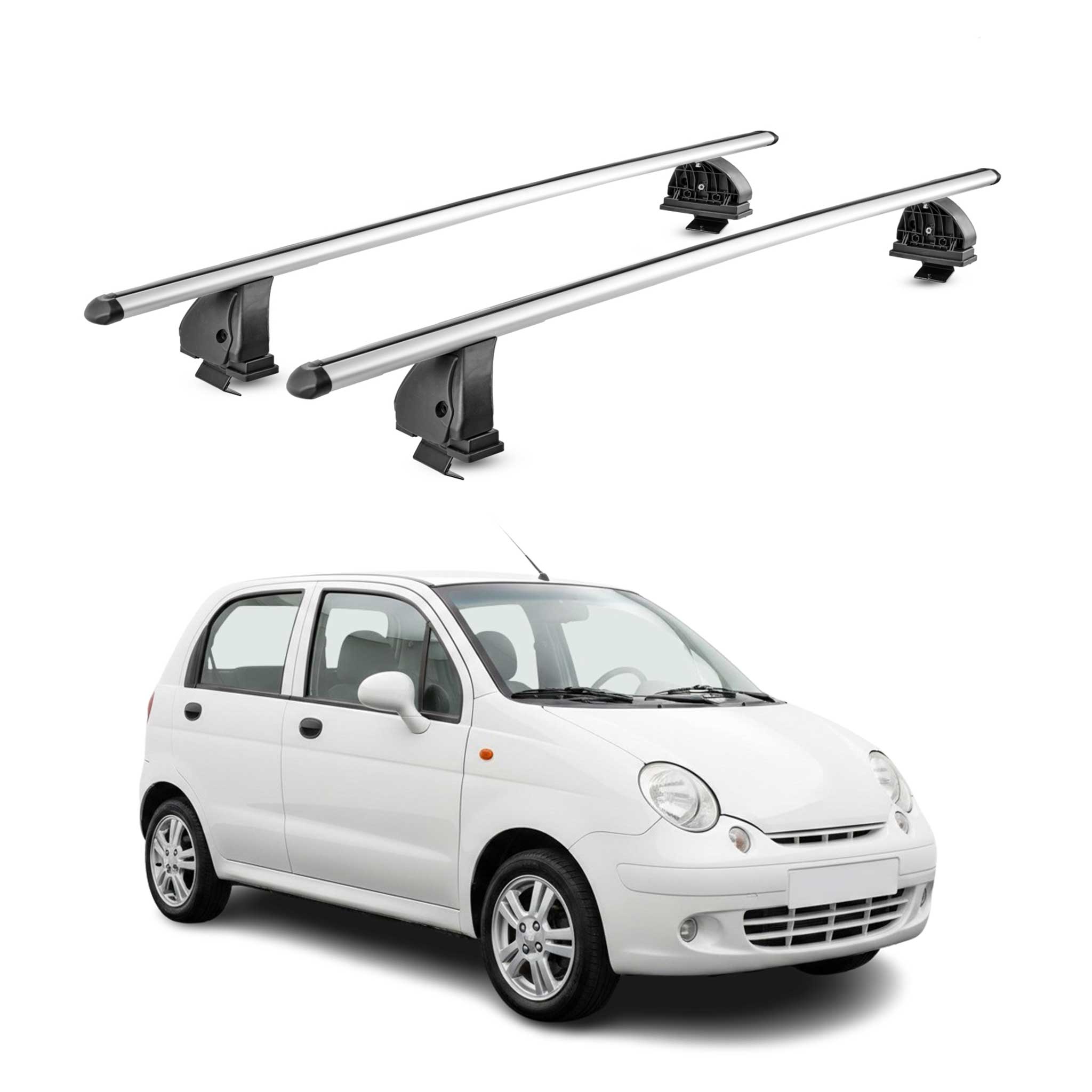 Alu Dachträger für Chevrolet Matiz I 1998-2005 TÜV T-Nut 75 kg 2tlg Silber