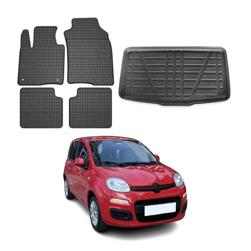Fußmatten & Kofferraumwanne Set für Fiat Panda 2012-2025 5tür Gummi Schwarz 5x