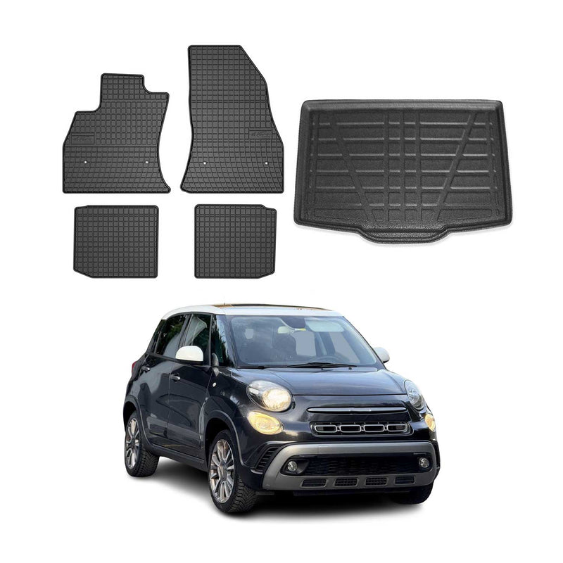 Fußmatten & Kofferraumwanne Set für Fiat 500L 2012-2018 Gummi TPE Schwarz 5x