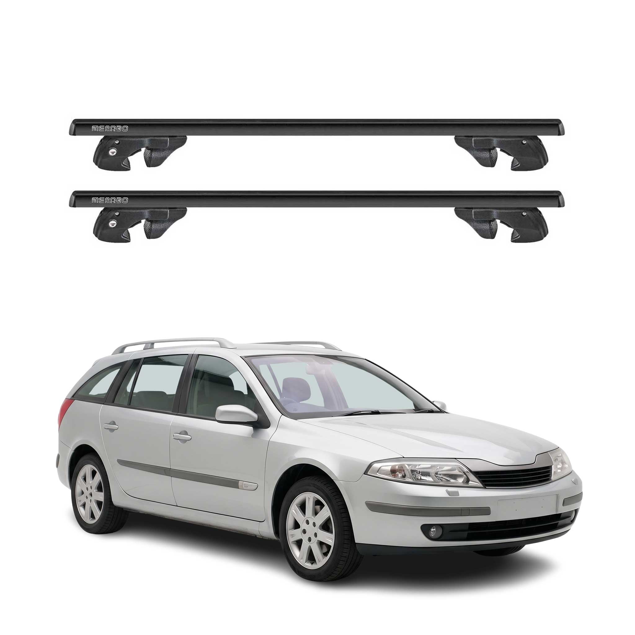 Dachträger für Renault Laguna II Grandtour 2001-2008 Alu 90kg TÜV Schwarz 2tlg