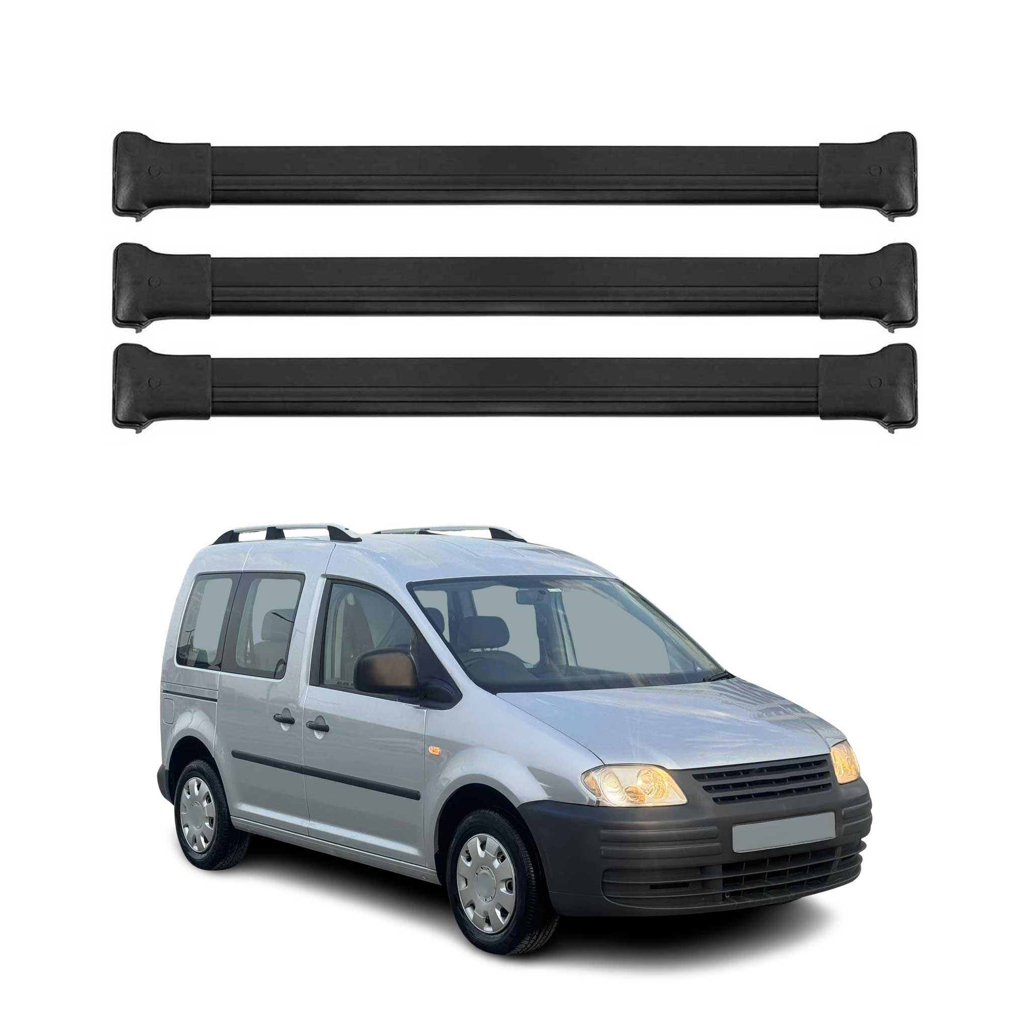 Dachträger Grundtäger für VW Caddy 2004-2020 75kg Aluminium Schwarz 3 tlg