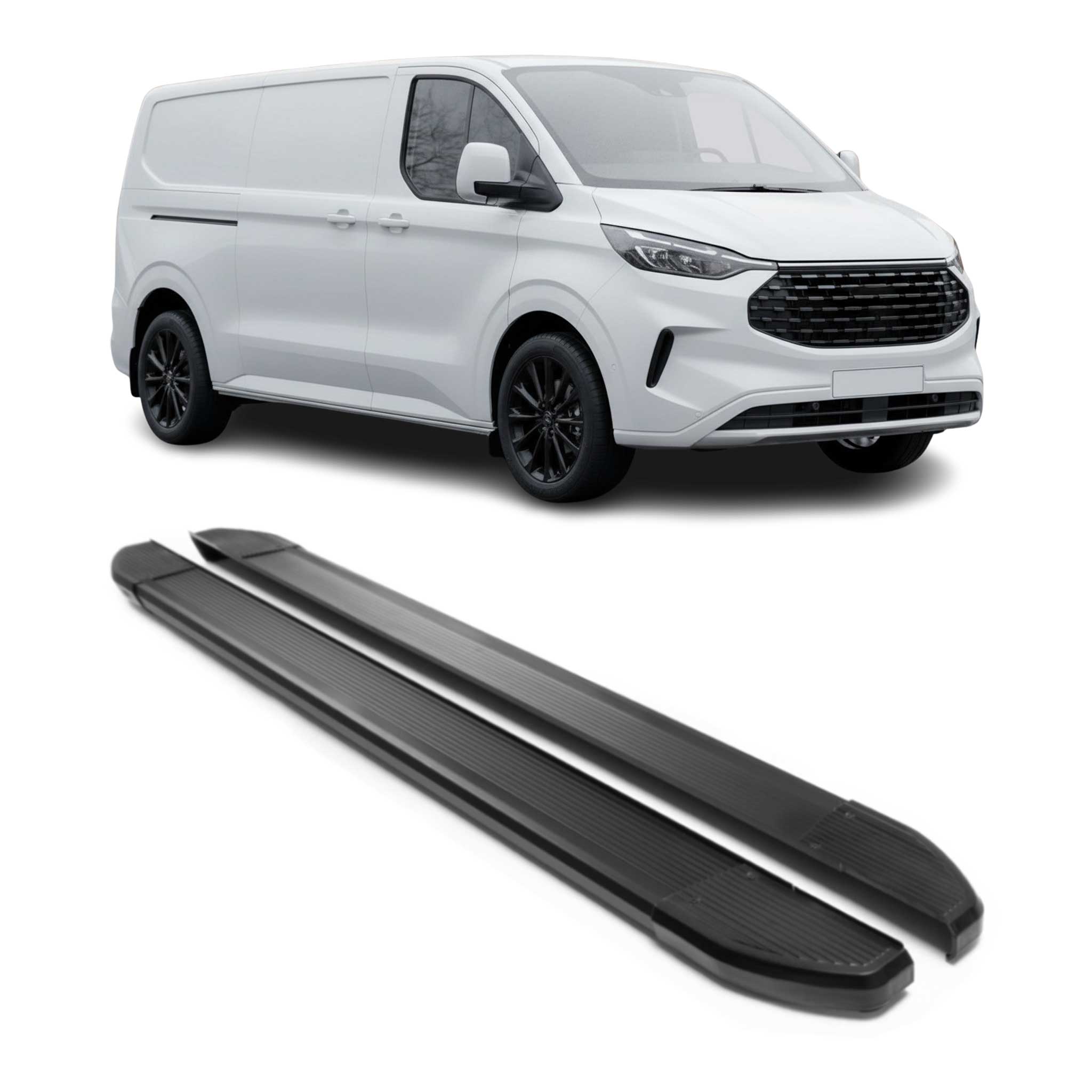 Trittbretter Seitenschweller für Ford Transit Custom 2023-2026 L2 Schwarz Alu 2x