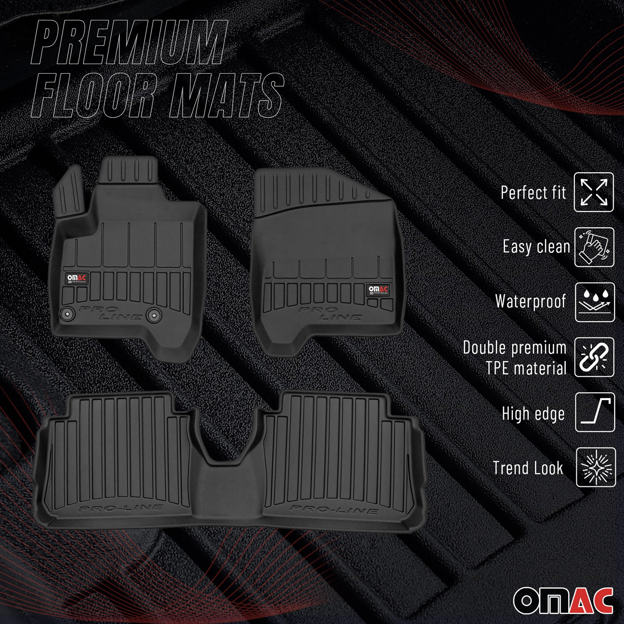 OMAC Gummi Fußmatten für Citroen C3 Picasso 2009-2016 Premium Gummi Schwarz 3tlg