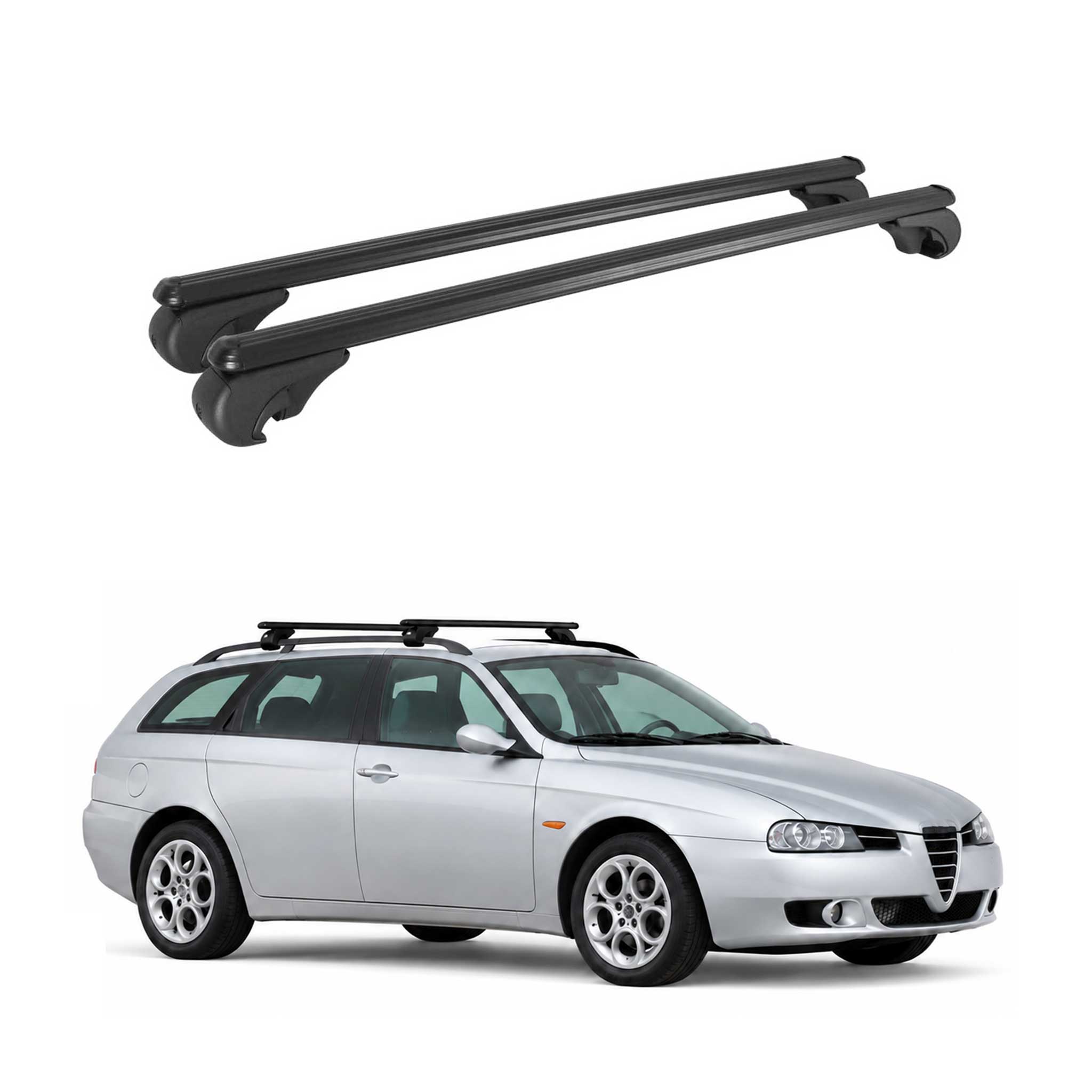 Dachträger Grundträger für Alfa Romeo 156 Crosswagon 2004-2007 TÜV Alu Schwarz