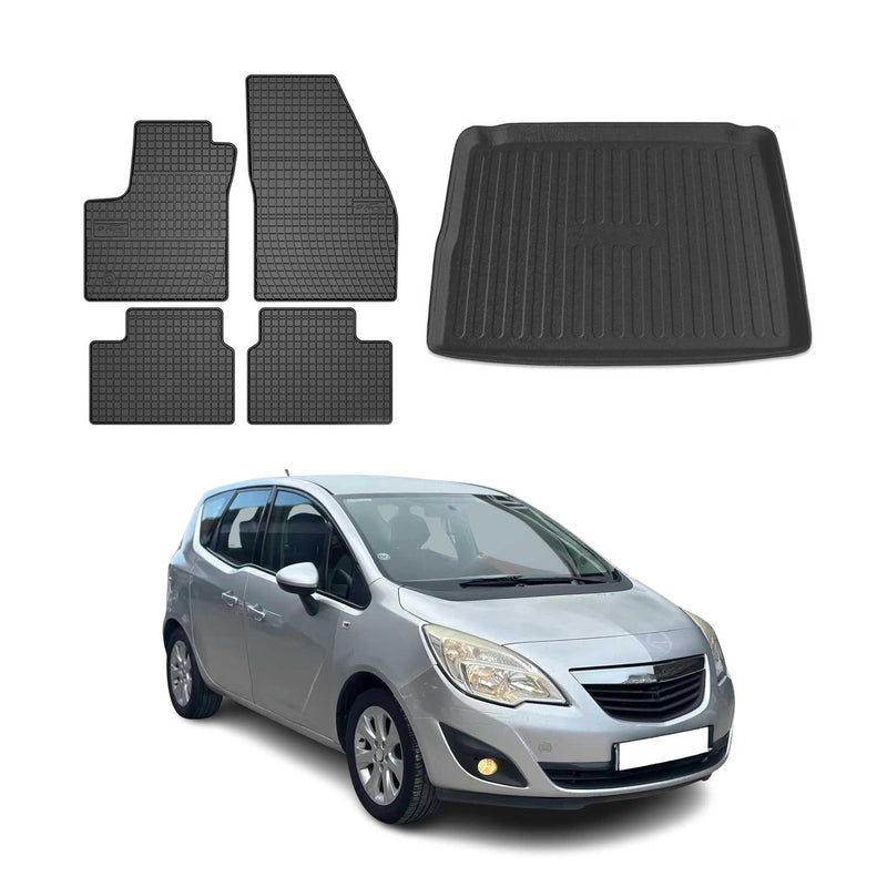 Fußmatten & Kofferraumwanne Set für Opel Meriva B 2010-2017 Gummi Schwarz 5x