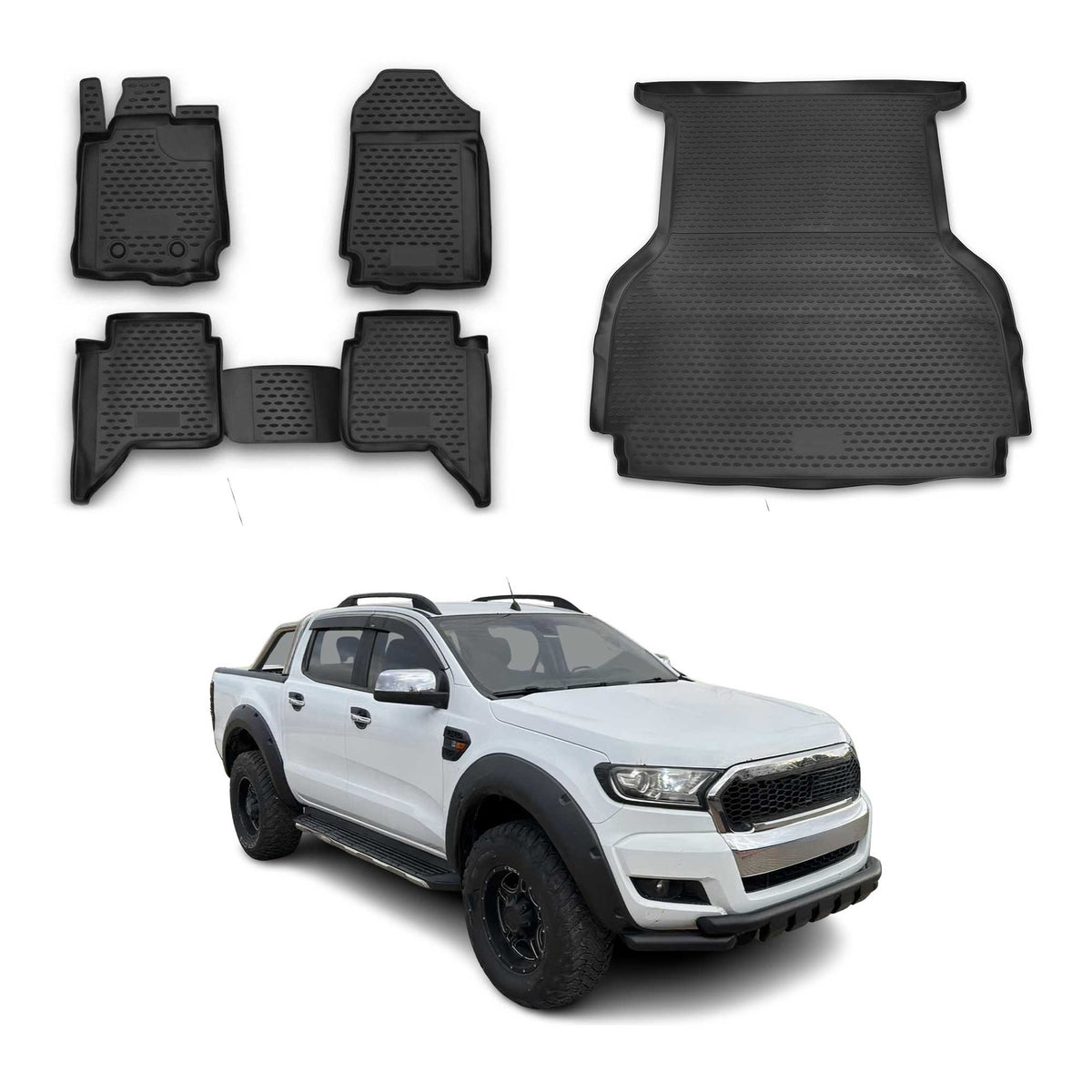 OMAC Fußmatten & Kofferraumwanne Set für Ford Ranger T6 2012-2022 DoubleCab