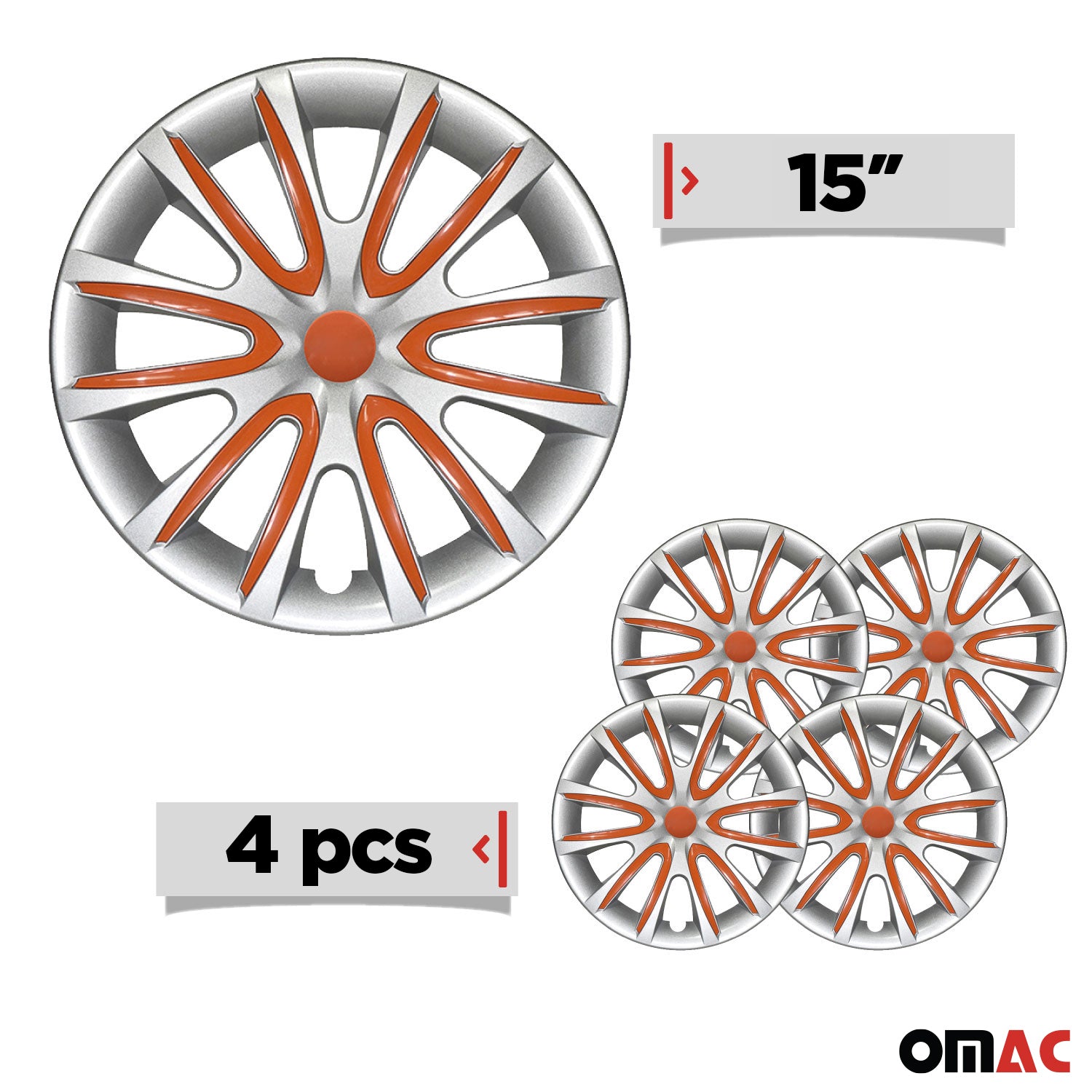 4x Radblenden Radkappen Radzierblenden 15" Zoll Stahlfelgen Grau-Orange