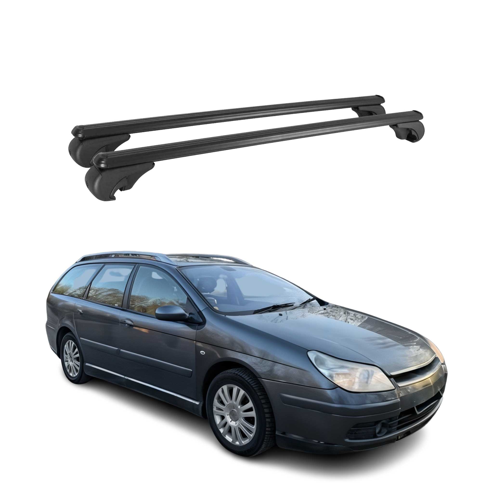 Dachträger Grundtäger für Citroen C5 Kombi 2001-2008 75kg Alu Schwarz 2 tlg