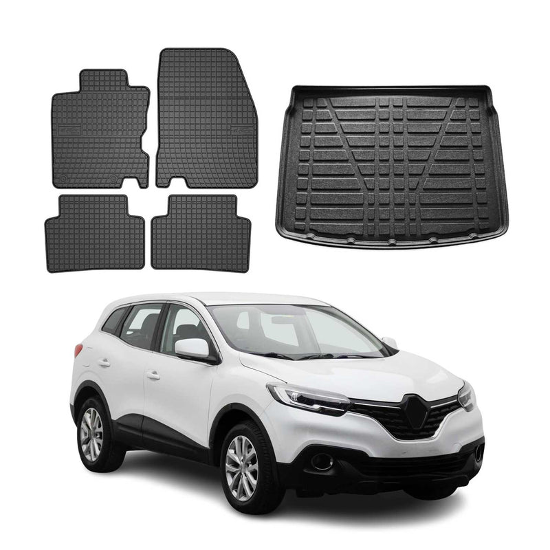 Fußmatten & Kofferraumwanne Set für Renault Kadjar 2015-2025 Gummi Schwarz 5x