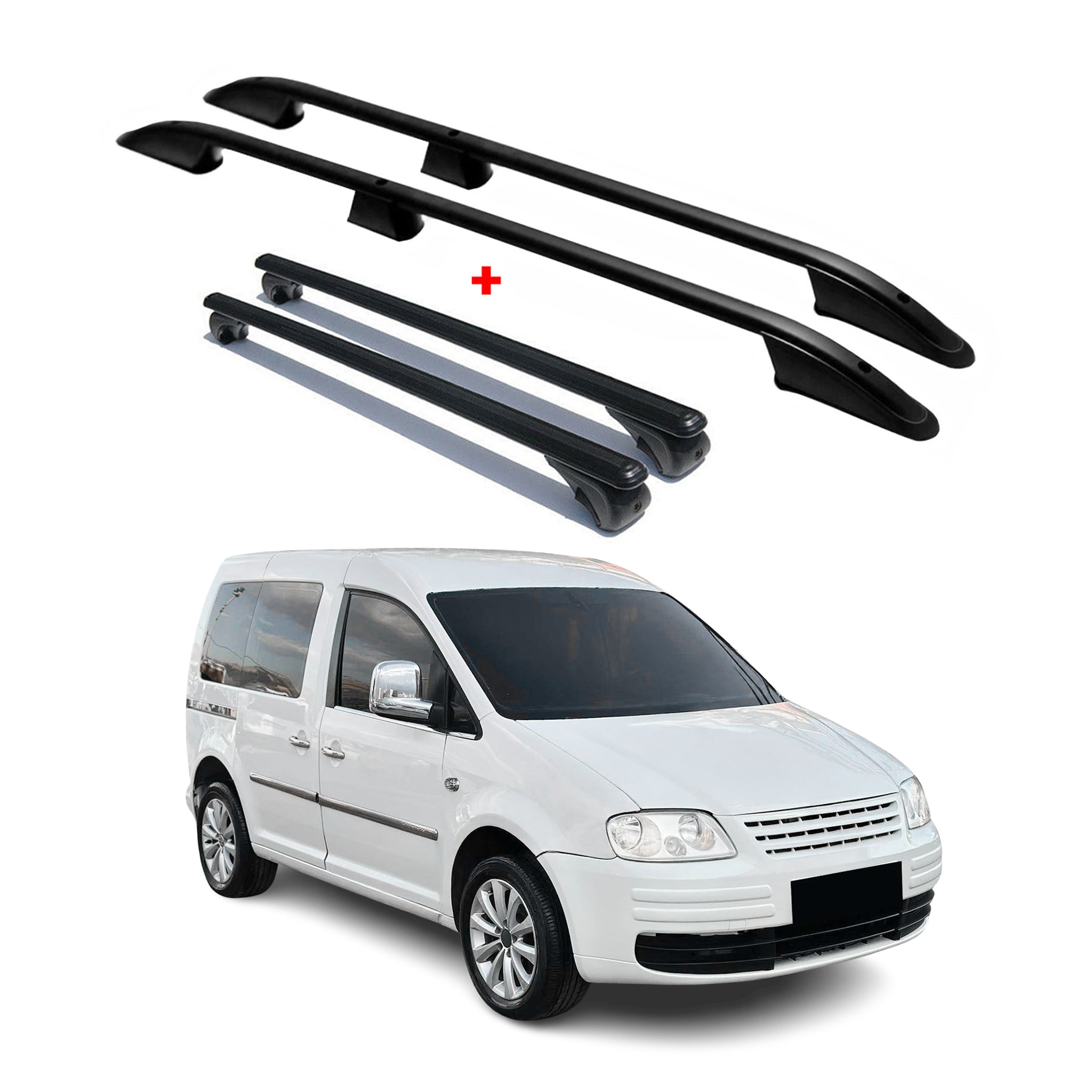 Dachreling + Dachträger SET für VW Caddy L1 Kurzer Aluminium Schwarz 4tlg