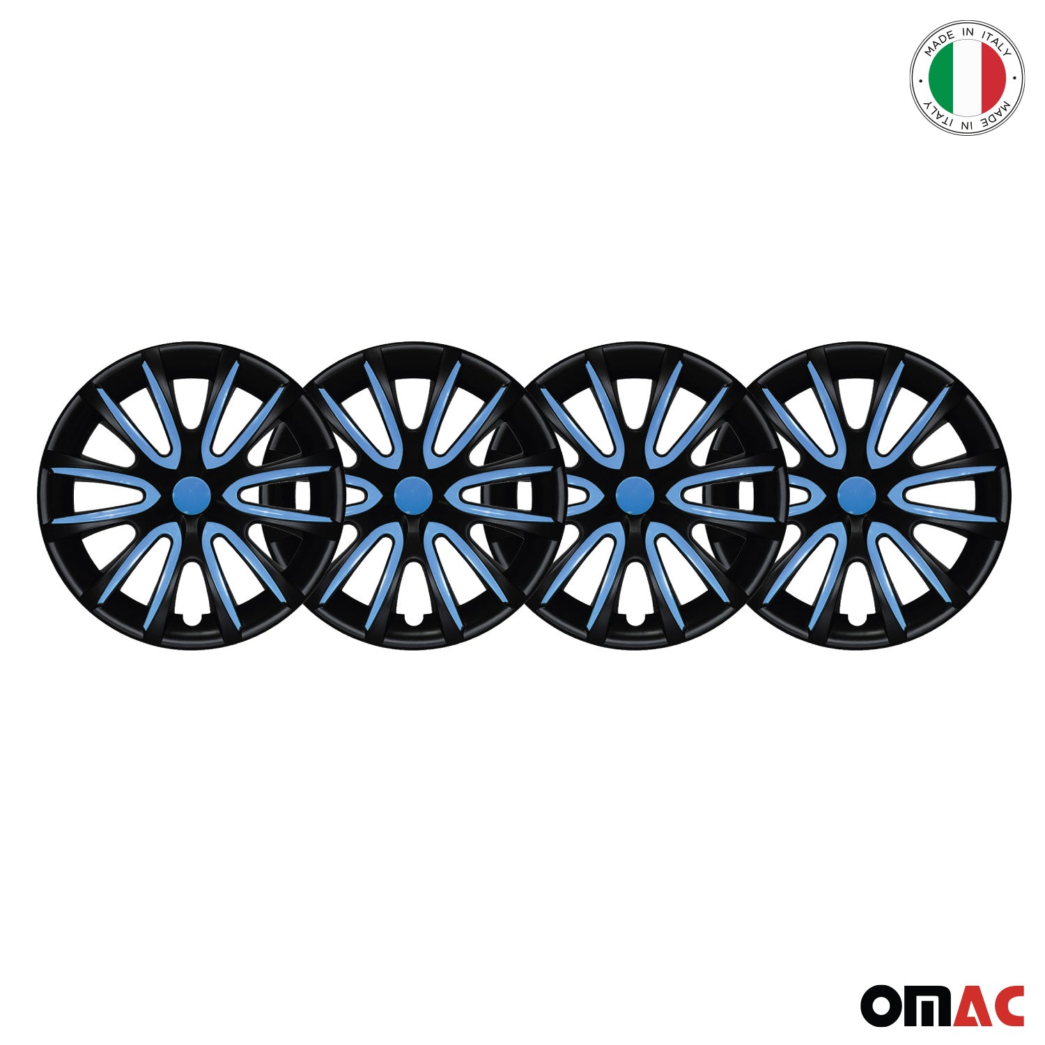 4x Radblenden Radkappen Radzierblenden 14" Zoll Stahlfelgen Schwarz Blau