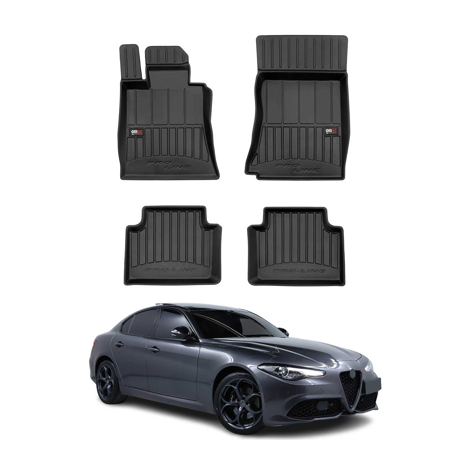 OMAC Gummi Fußmatten für Alfa Romeo Giulia 2015-2026 RWD Premium TPE Schwarz 4x