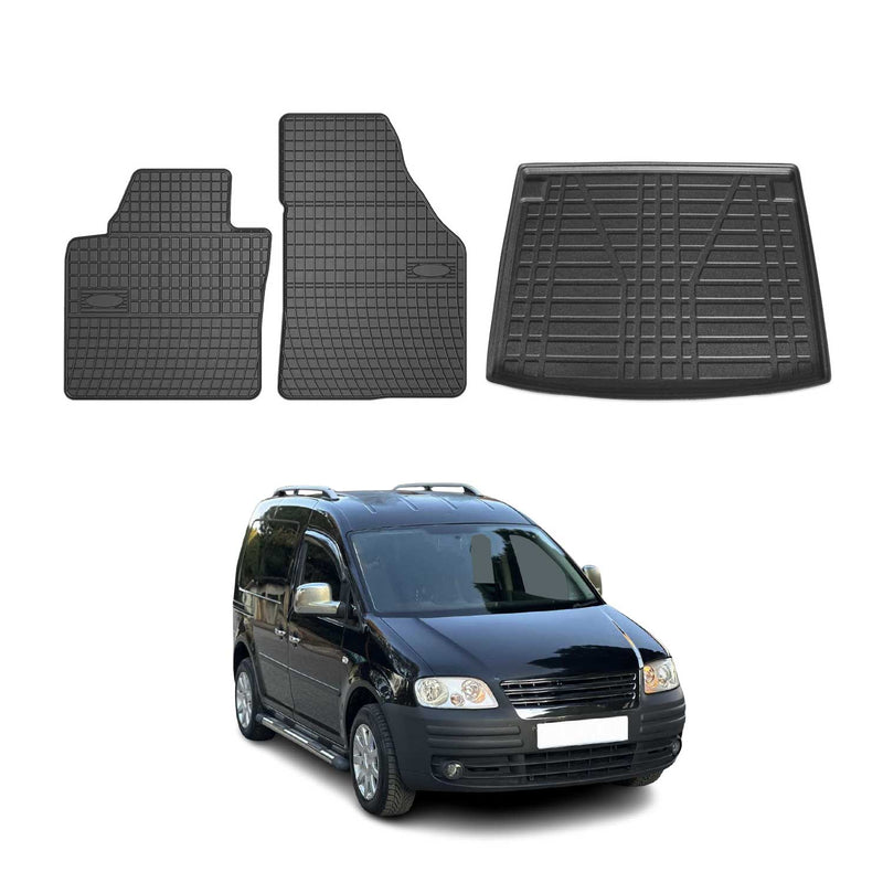 Fußmatten & Kofferraumwanne Set für VW Caddy 2004-2010 Gummi TPE Schwarz 3x