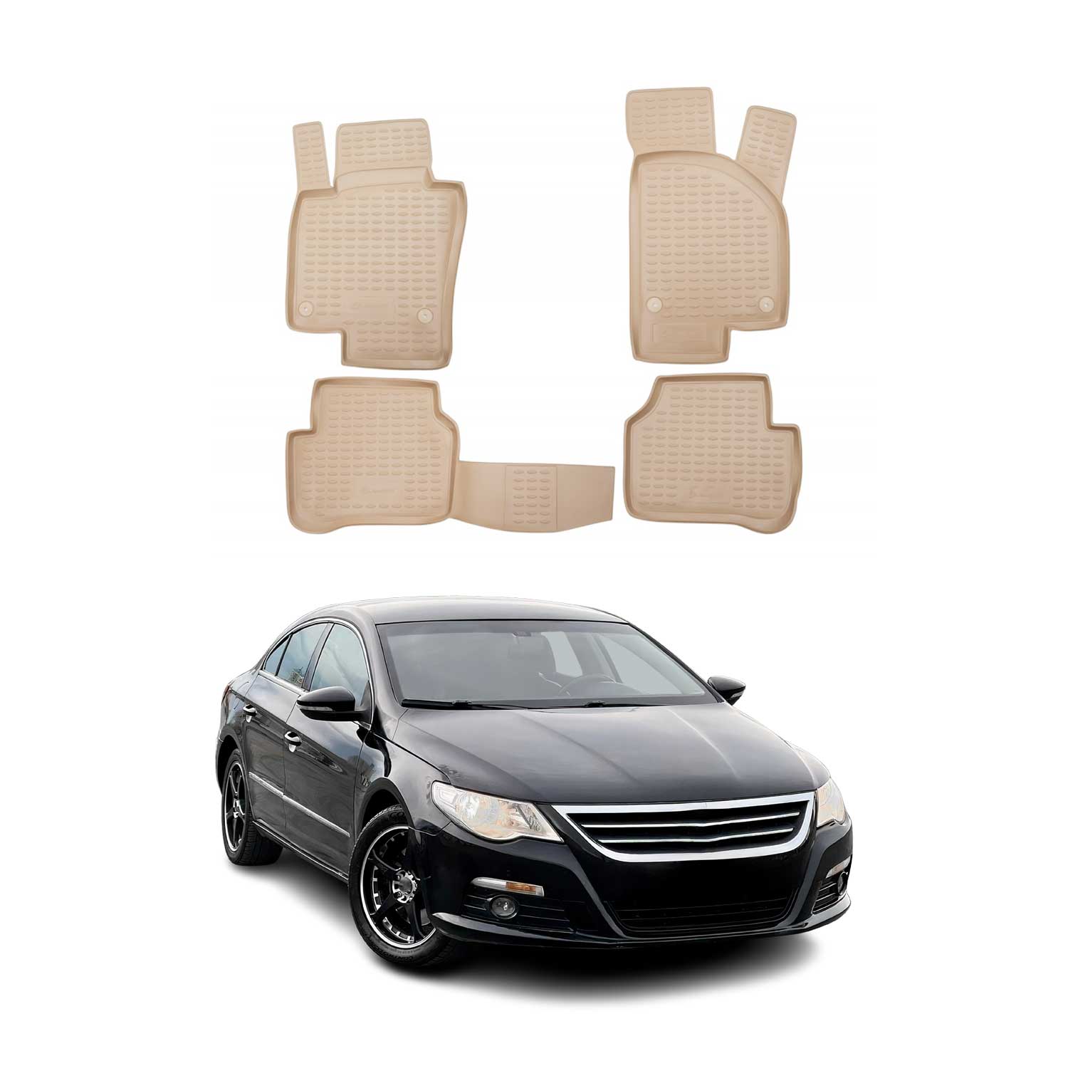 OMAC Gummimatten Fußmatten für VW Passat CC 2008-2017 TPE Automatten Beige 4x
