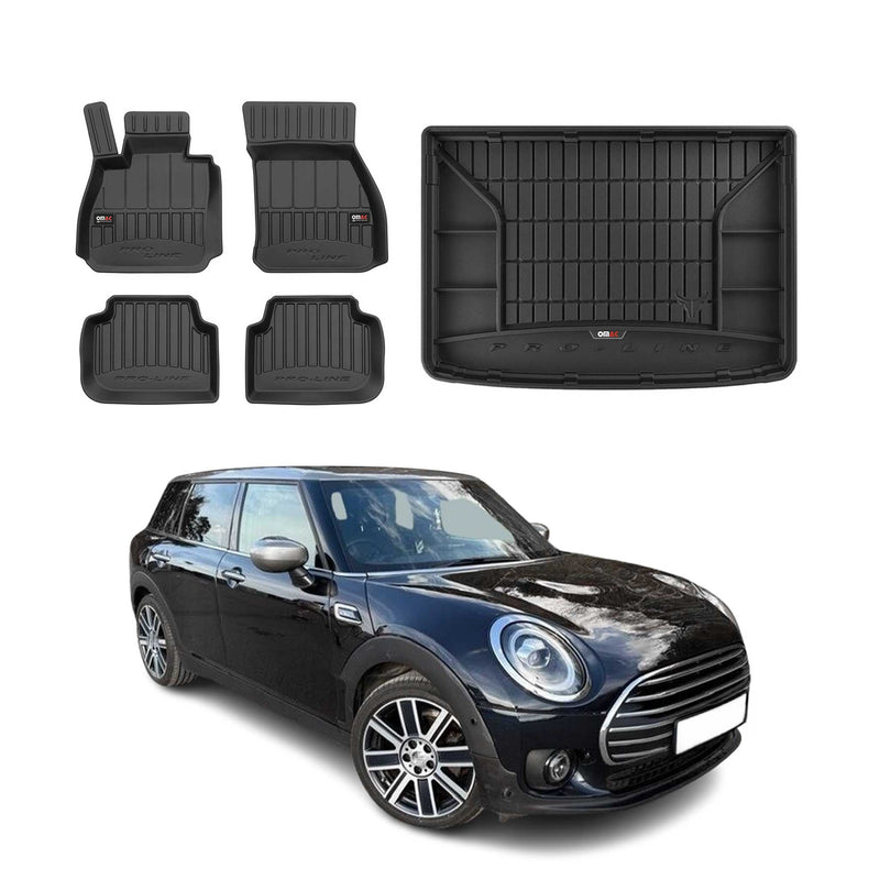 OMAC Fußmatten & Kofferraumwanne Set für Mini Clubman 2014-2025 Gummi Schwarz 5x