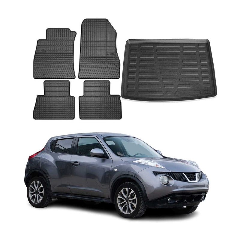 Fußmatten & Kofferraumwanne Set für Nissan Juke 2010-2019 Gummi TPE Schwarz 5x