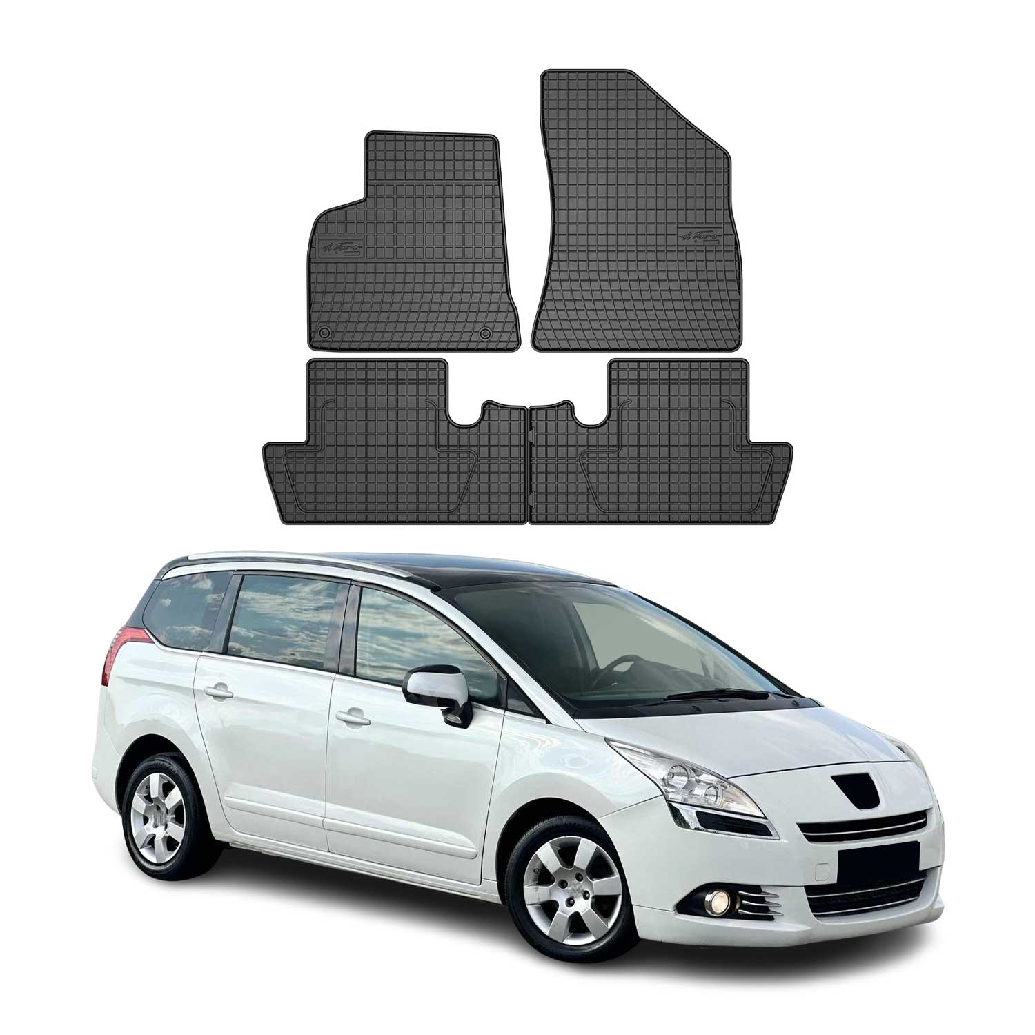 OMAC Gummi Fußmatten für Peugeot 5008 2009-2017 Automatten Gummi Schwarz 4tlg