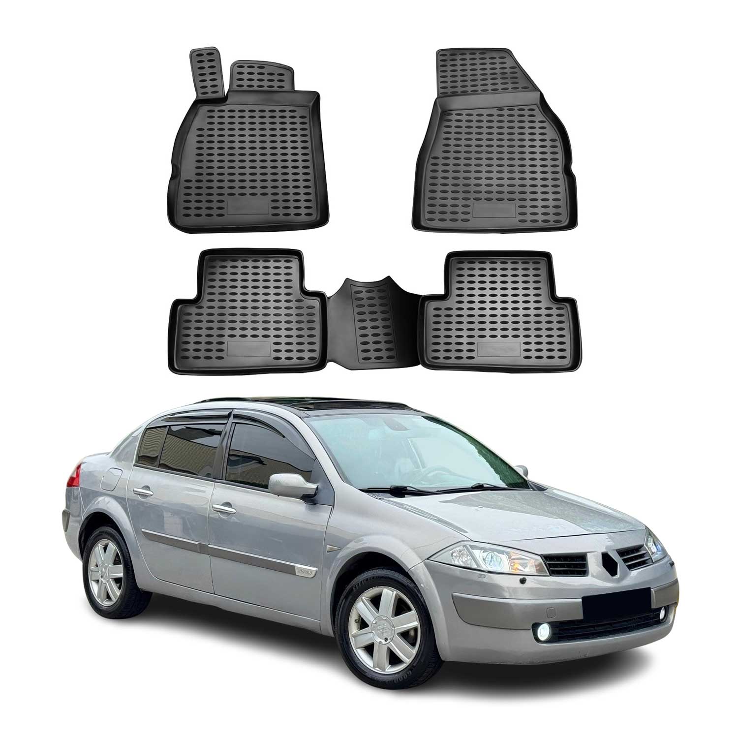 OMAC Gummimatten Fußmatten für Renault Megane 2002-2009 TPE Automatte Schwarz 4x