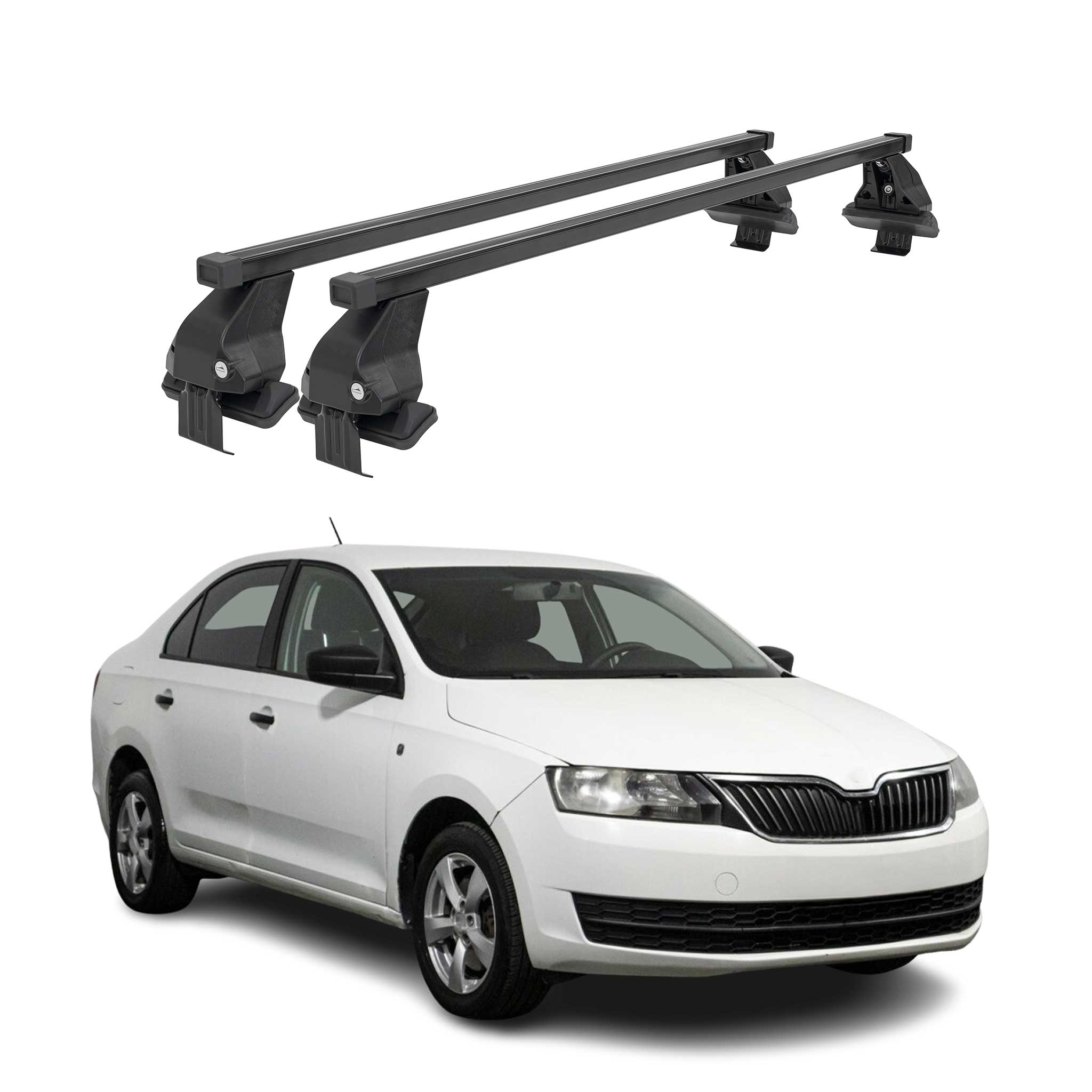 Menabo Dachträger Grundtäger für Skoda Rapid 2012-2019 50kg Stahl Schwarz 2 tlg