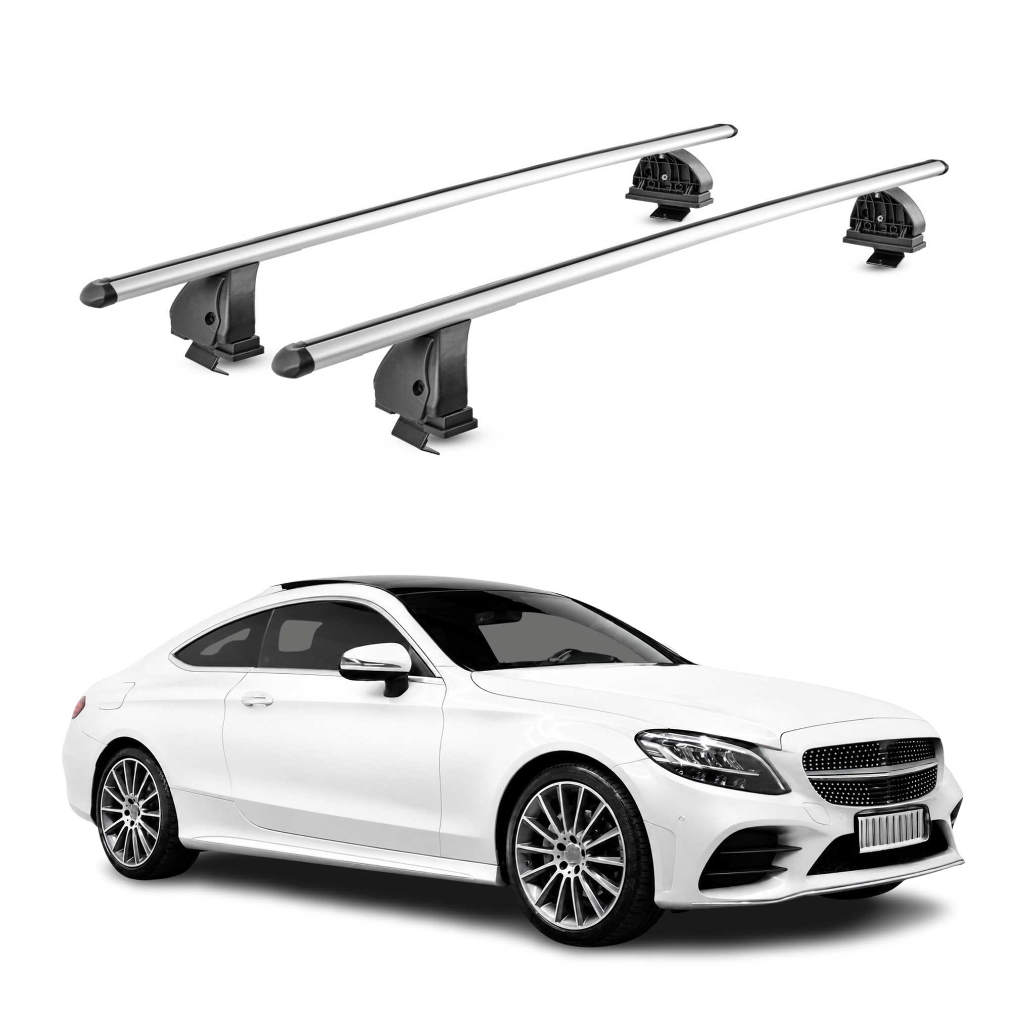 Alu Dachträger für Mercedes C Klasse C205 Coupe 2015-2023 TÜV T-Nut 2tlg Silber