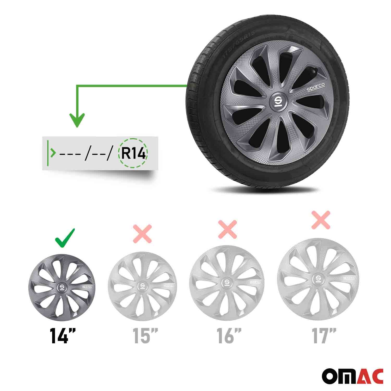 Radkappen Radzierblenden Sparco Sicilia 14" Zoll Abdeckung Set Grau Carbon 4x